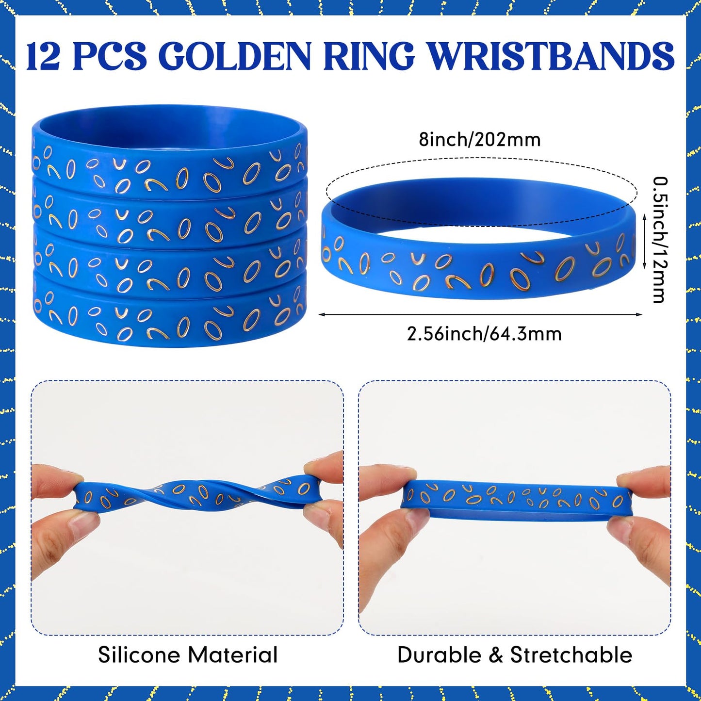 Kingdder 24 Pcs Blue with Gold Ring Sunglasses & Silicone Wristbands – Cartoon Theme Party Favors
