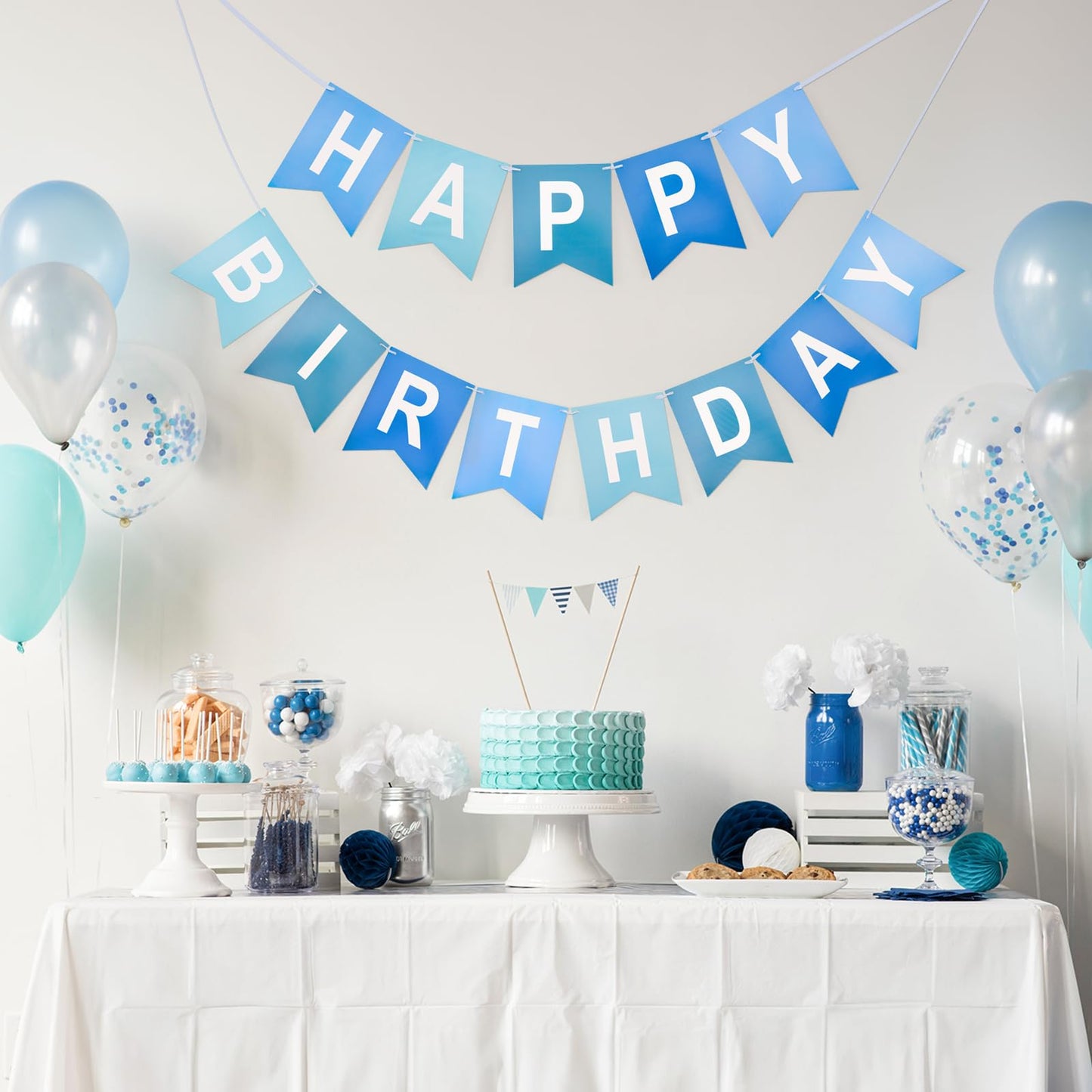 Kinglake Garden Blue Happy Birthday Banner – Pre-Strung Party Decor