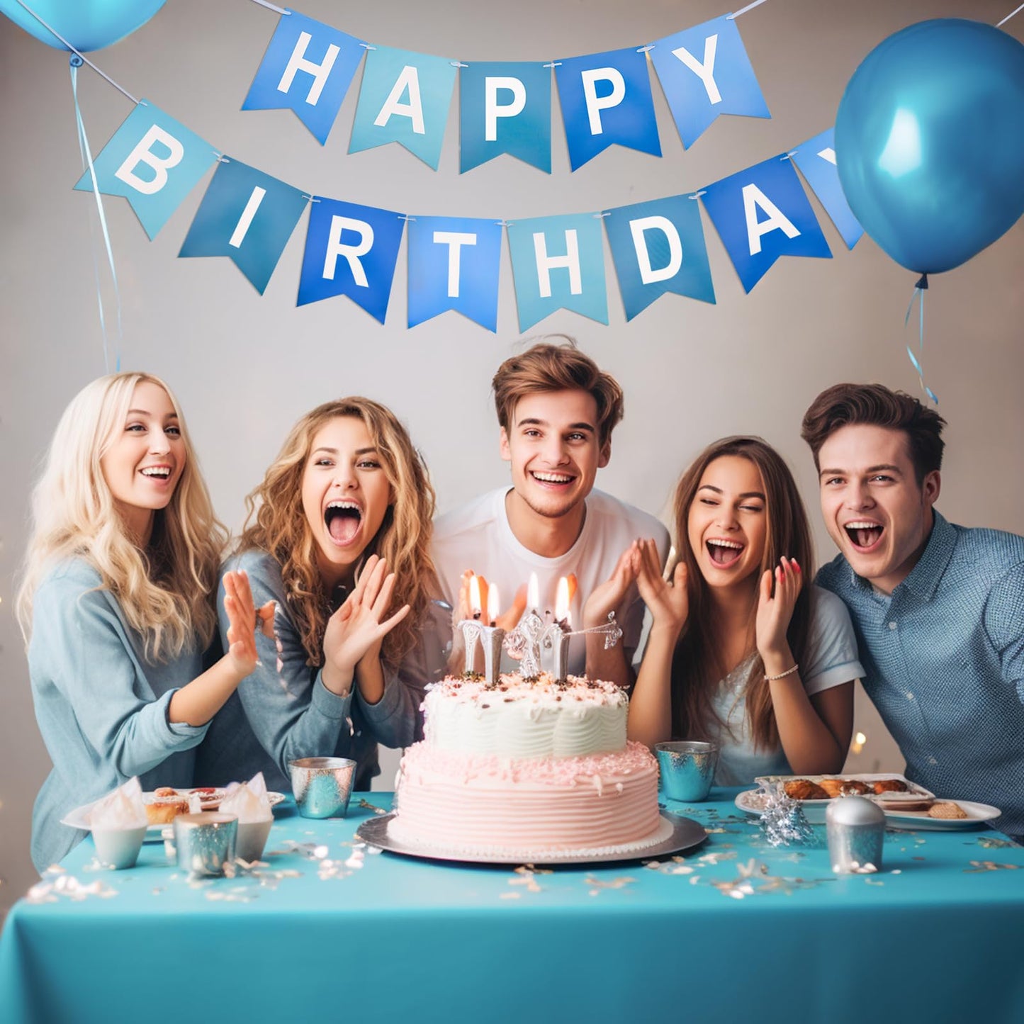 Kinglake Garden Blue Happy Birthday Banner – Pre-Strung Party Decor