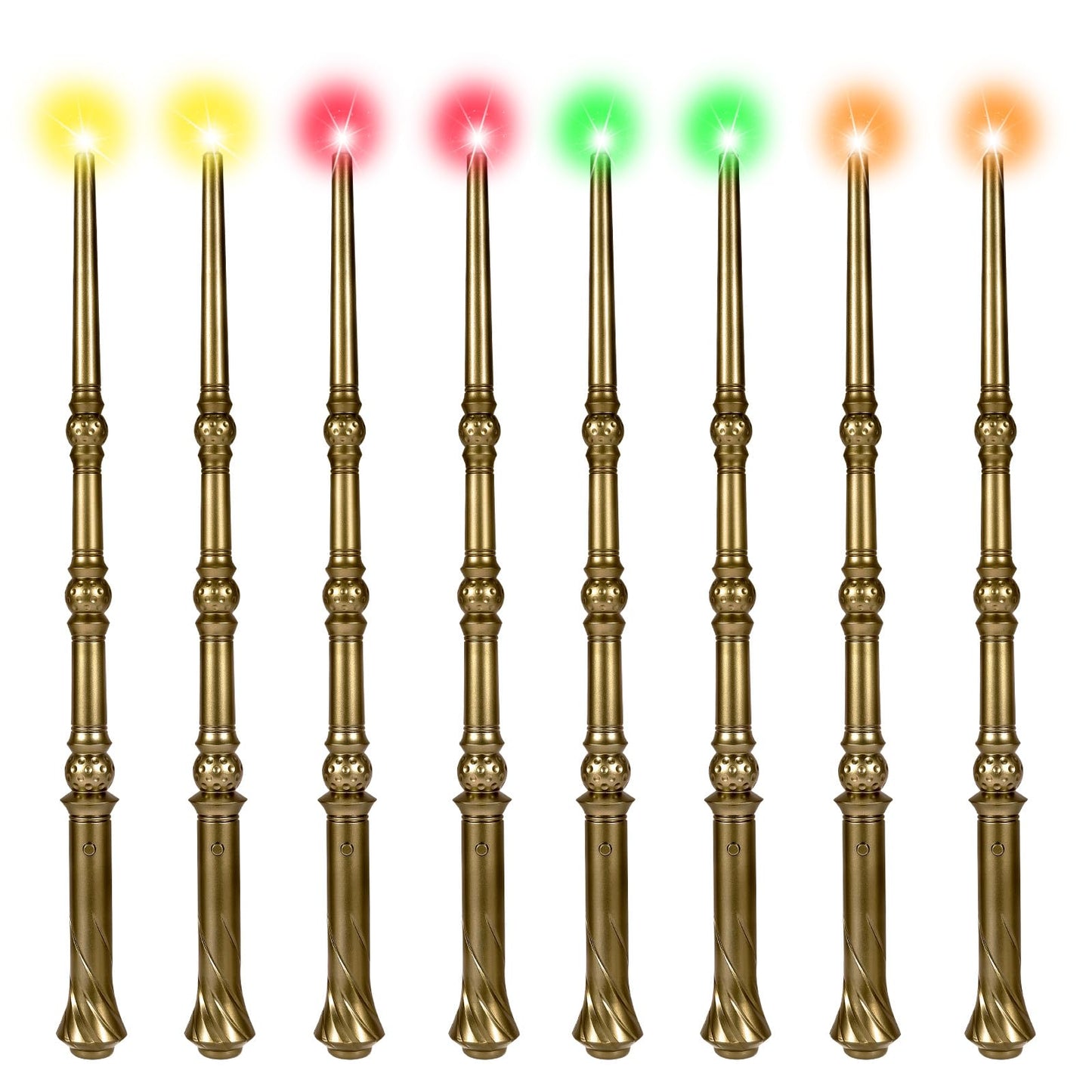 KingVows Light Up Magic Wizard Wand – 8-Pack, 4 Color Lights & Sound, 15.2-Inch Golden Wands