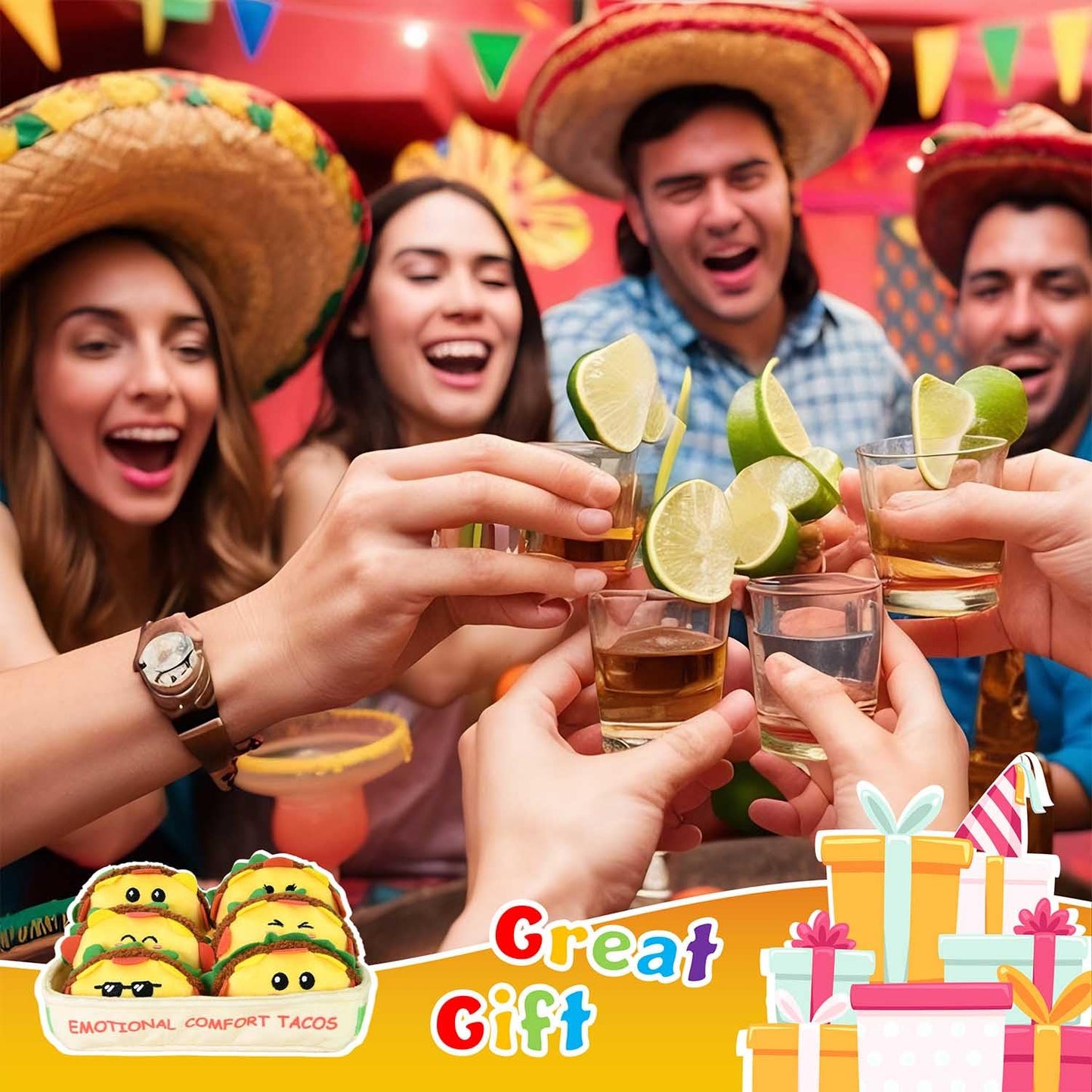 Kingwee Emotional Support Tacos Plush – 6 Tacos in a Soft Serving Tray