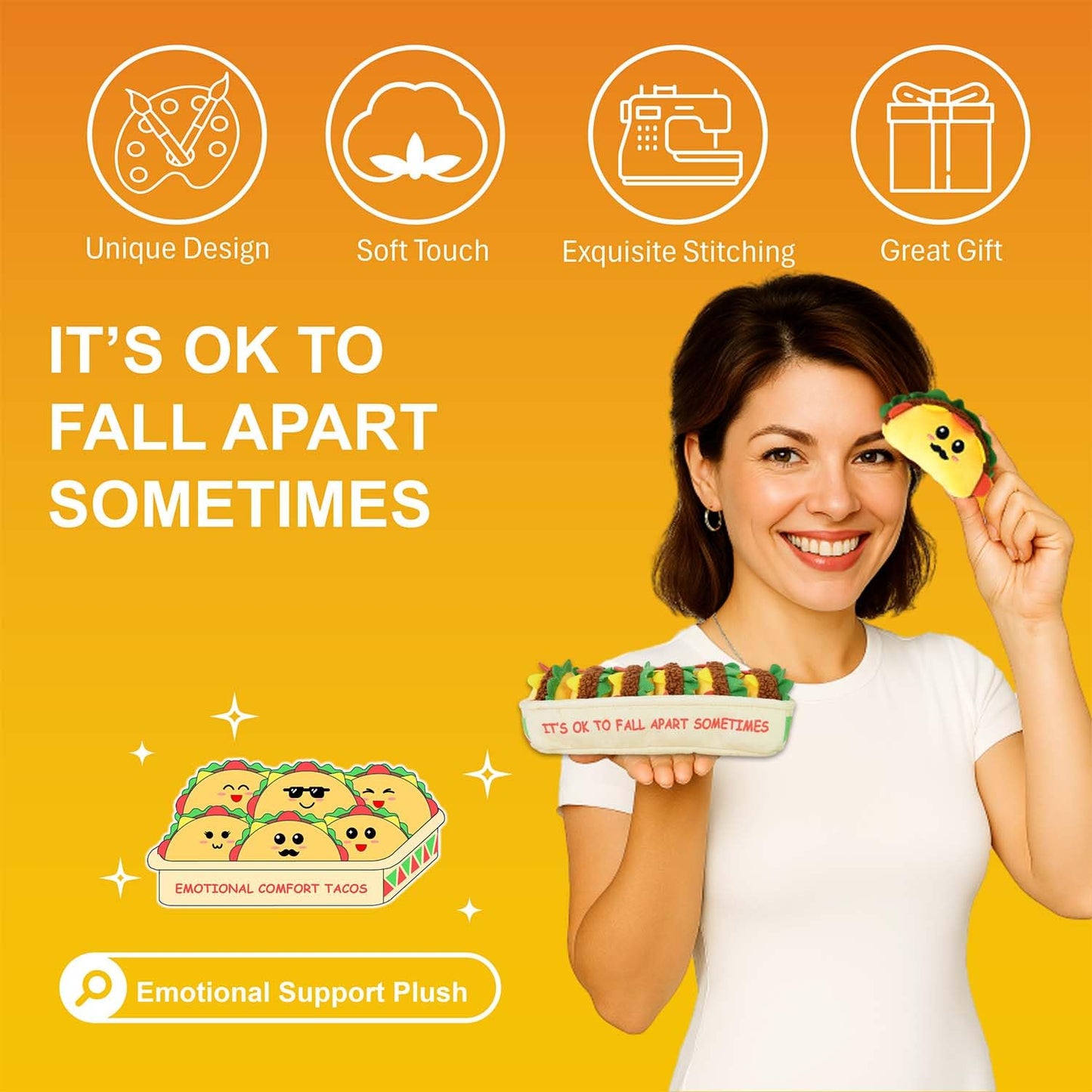 Kingwee Emotional Support Tacos Plush – 6 Tacos in a Soft Serving Tray
