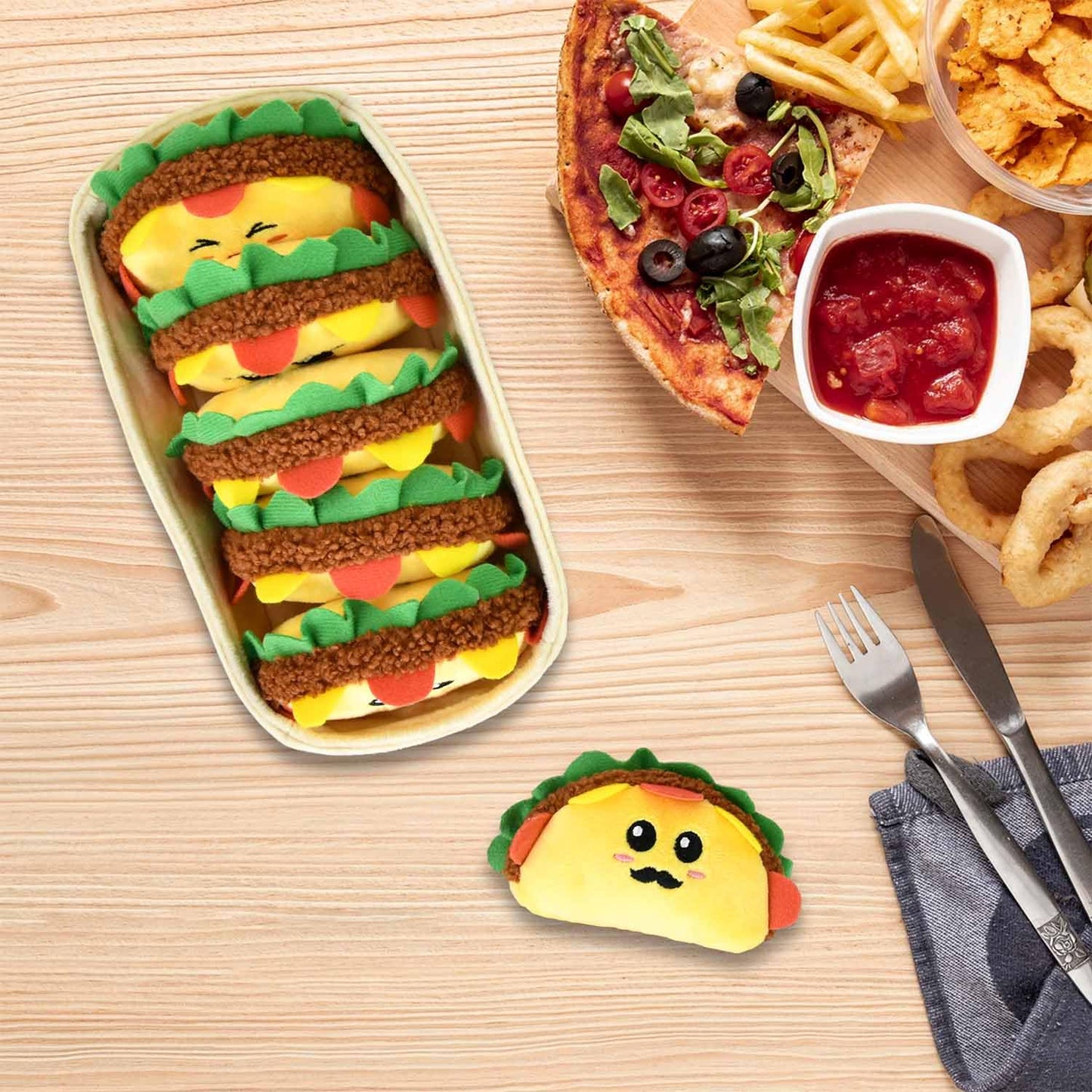 Kingwee Emotional Support Tacos Plush – 6 Tacos in a Soft Serving Tray