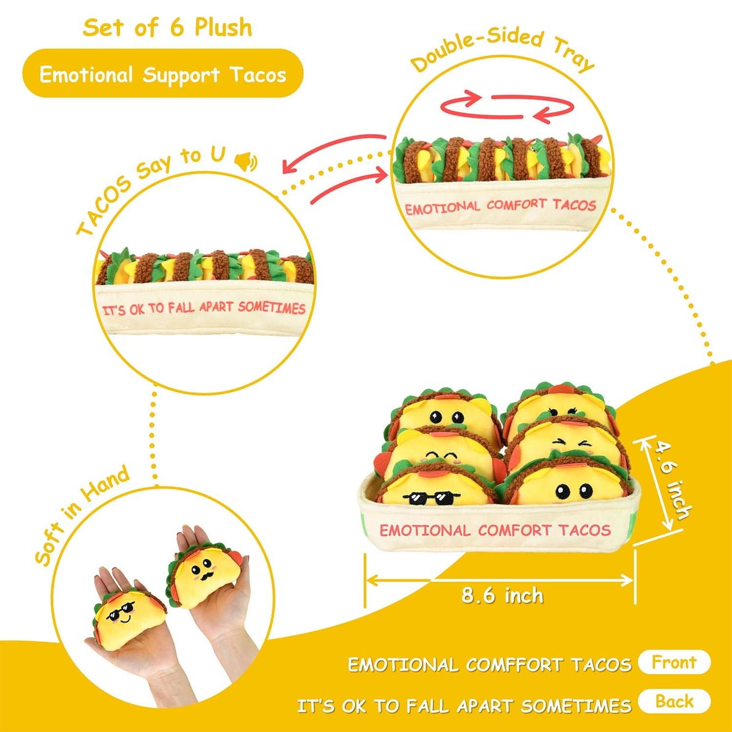 Kingwee Emotional Support Tacos Plush – 6 Tacos in a Soft Serving Tray