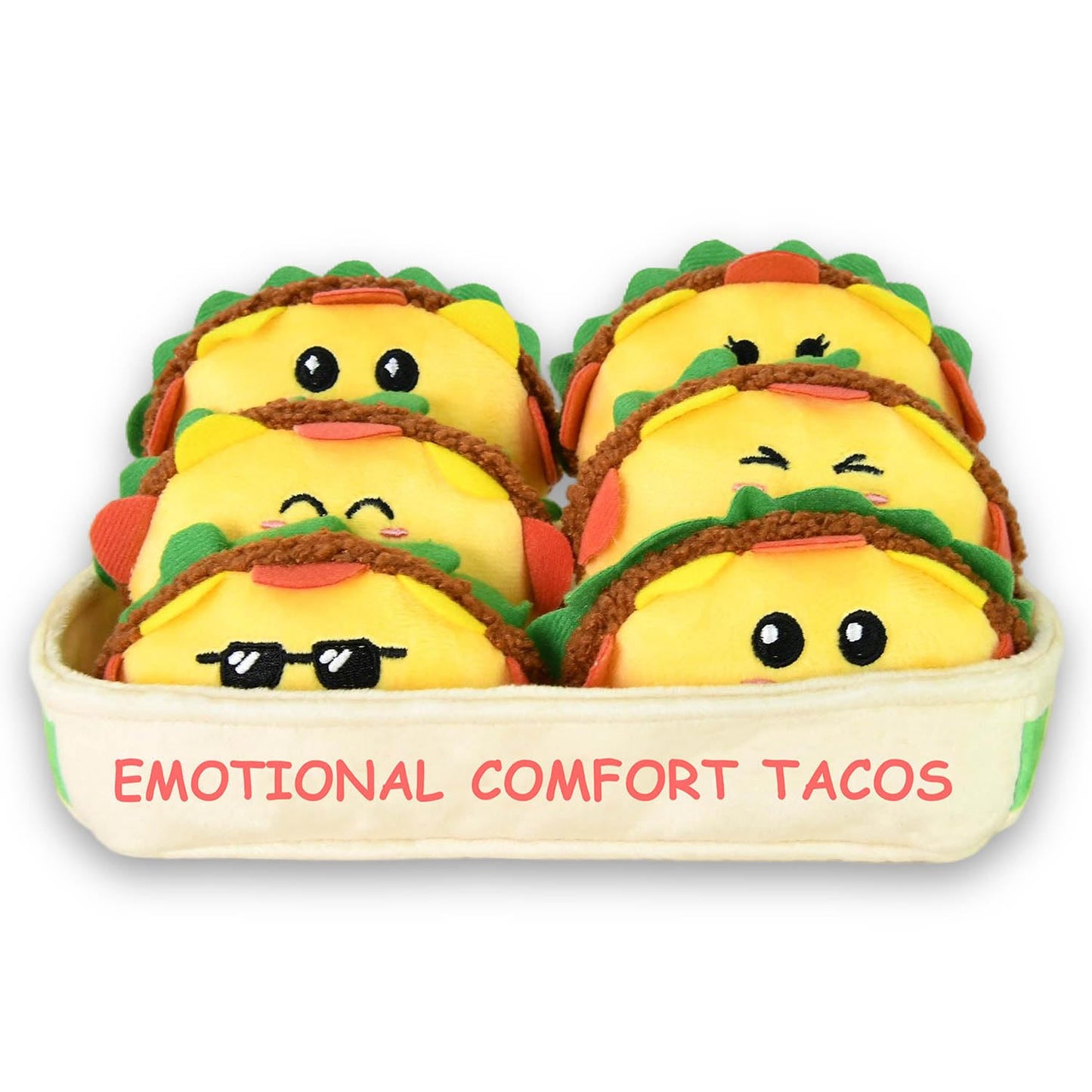 Kingwee Emotional Support Tacos Plush – 6 Tacos in a Soft Serving Tray