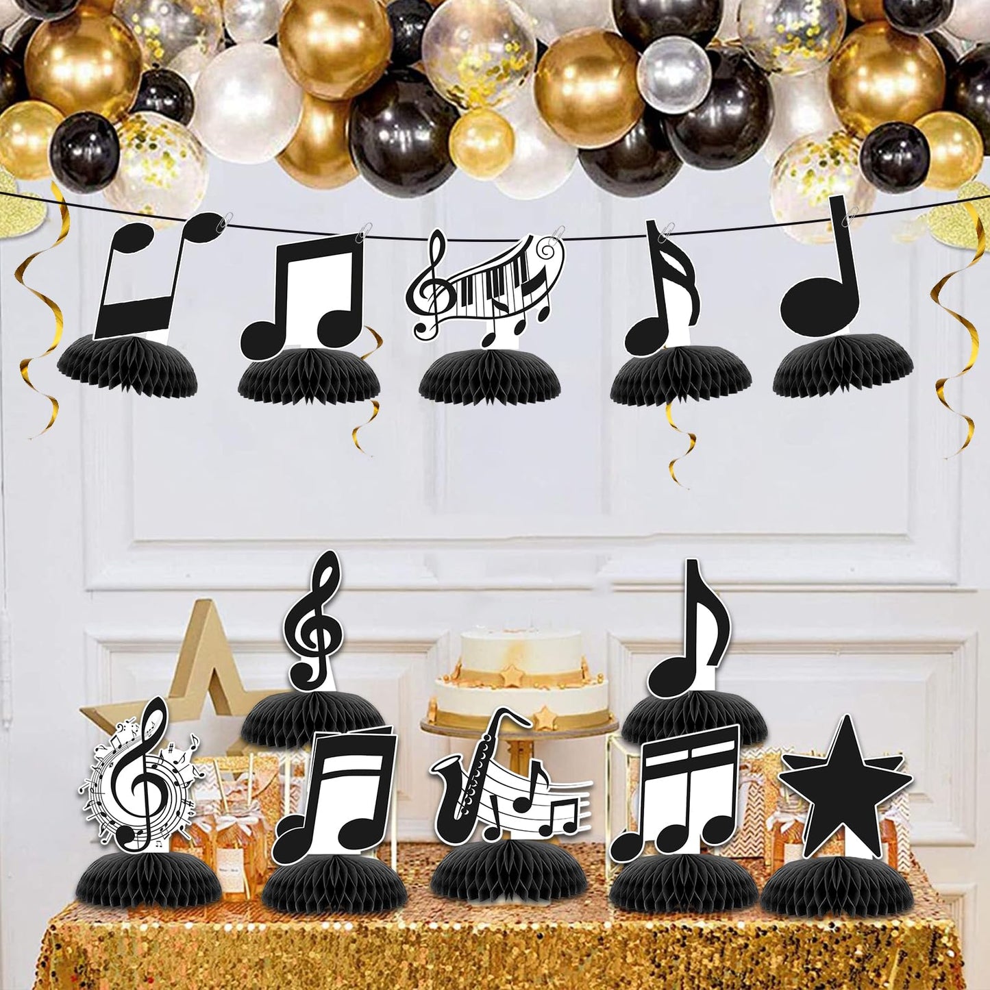 KINGZONE 12-Pack Music Notes Honeycomb Centerpieces – Musical Notes Birthday Party Decor
