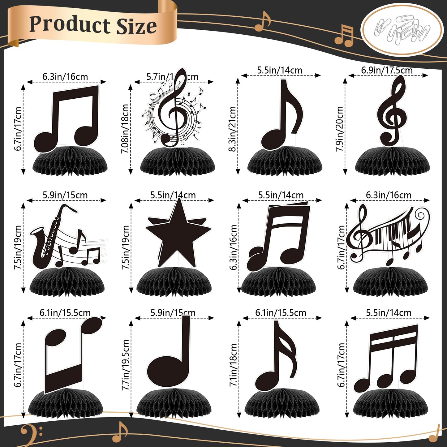 KINGZONE 12-Pack Music Notes Honeycomb Centerpieces – Musical Notes Birthday Party Decor
