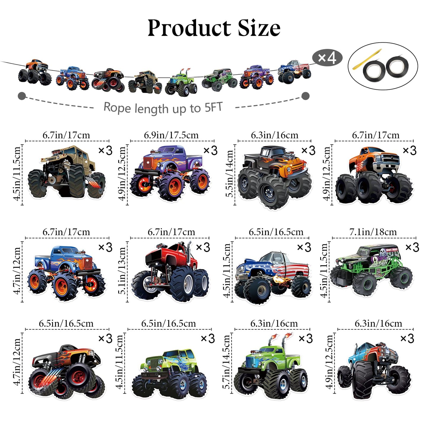 KINGZONE Monster Truck Birthday Decorations – Racing Theme Party Supplies