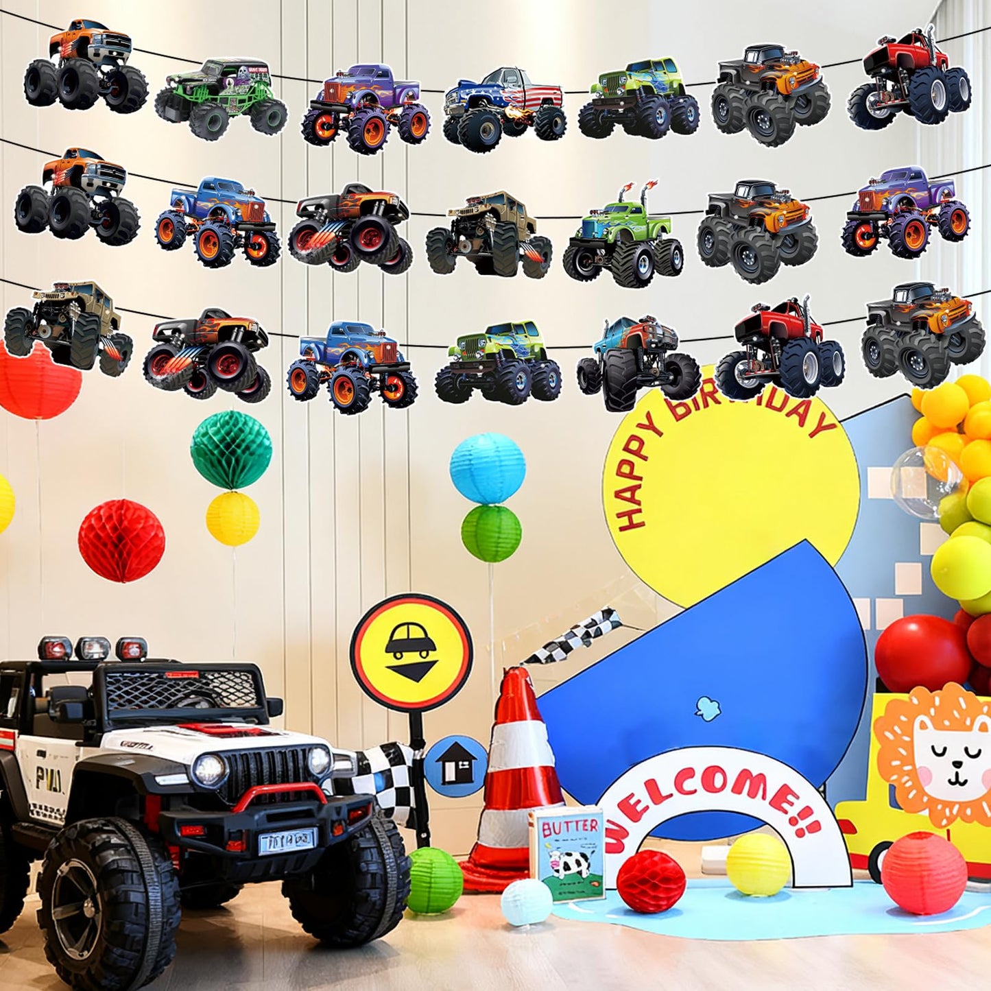 KINGZONE Monster Truck Birthday Decorations – Racing Theme Party Supplies