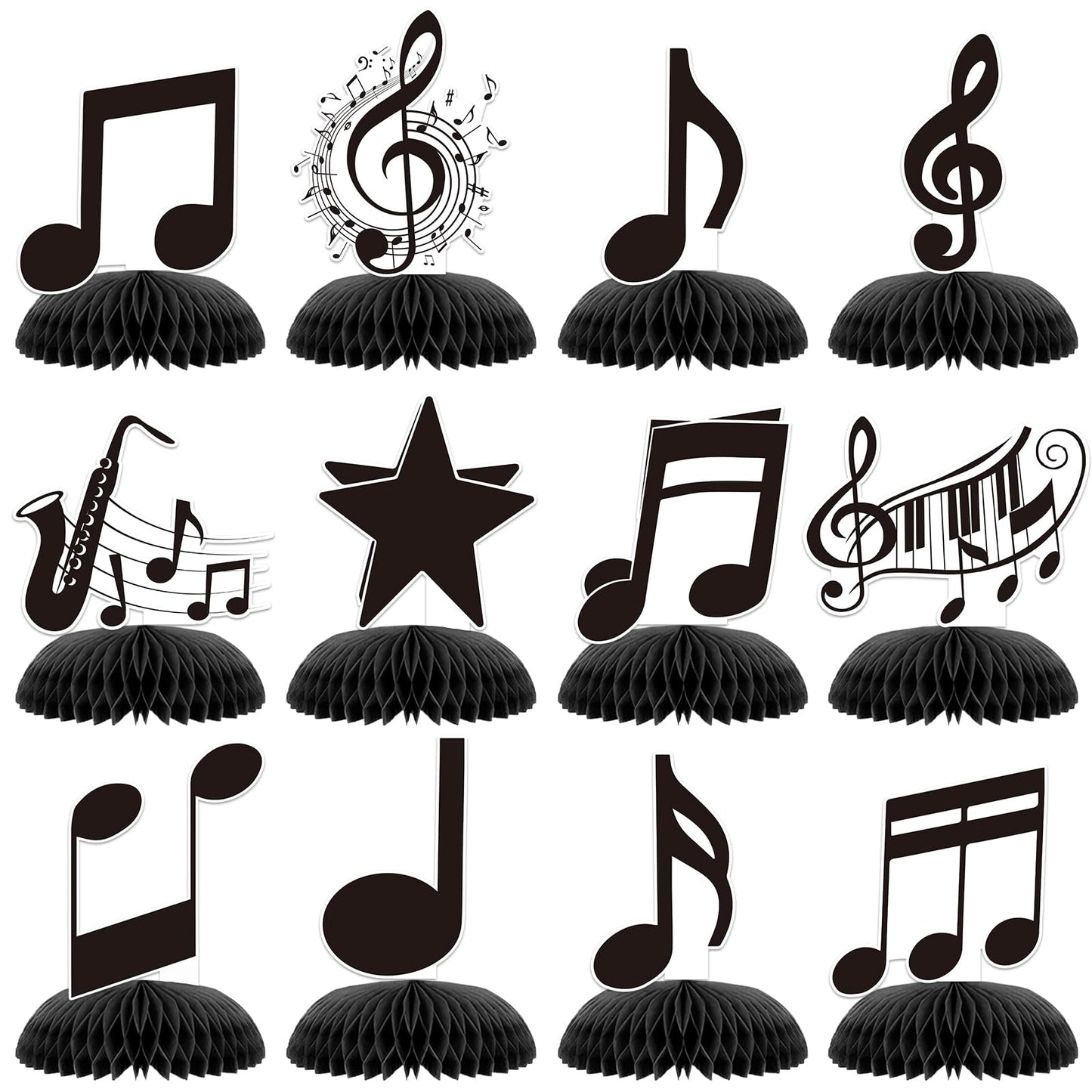 KINGZONE 12-Pack Music Notes Honeycomb Centerpieces – Musical Notes Birthday Party Decor