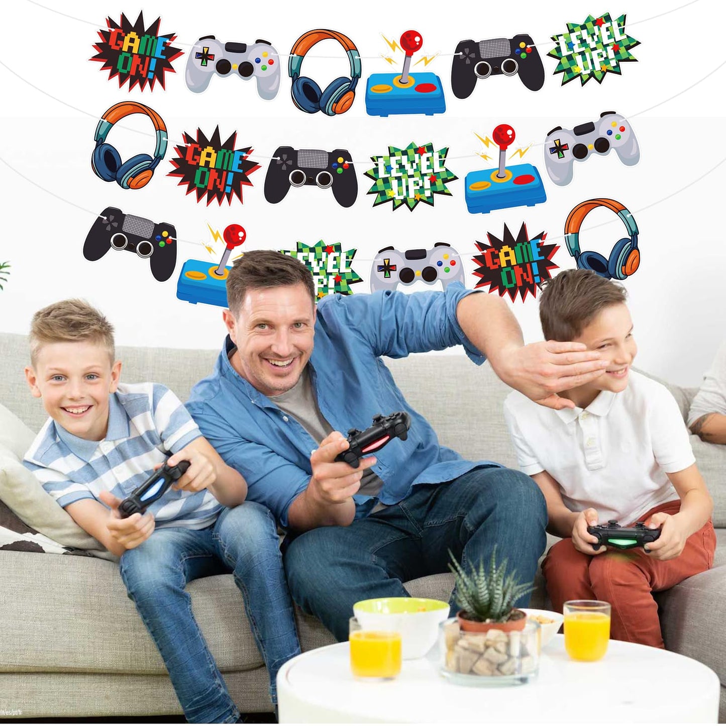 KINGZONE Video Game Happy Birthday Banner – Game On Controllers Party Decor for Kids