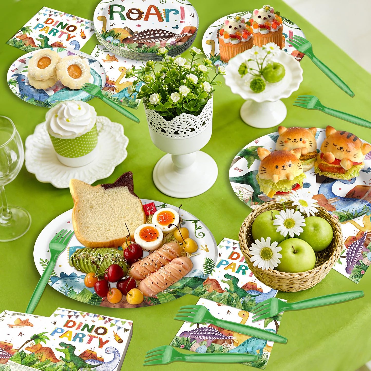 Kinovo 96 Pcs Dinosaur Plates & Napkins Tableware Set – Serves 24, Kids Birthday Party Supplies