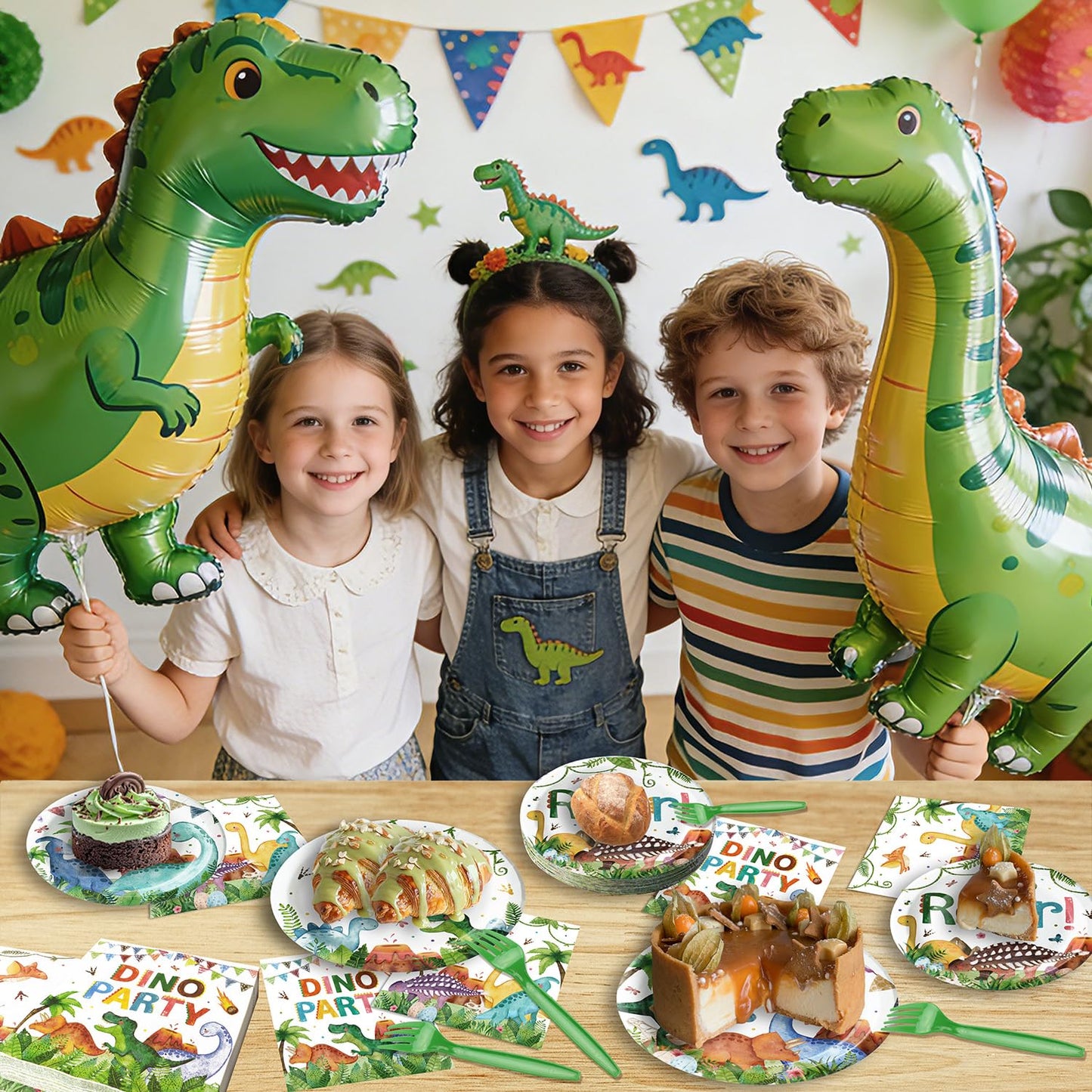 Kinovo 96 Pcs Dinosaur Plates & Napkins Tableware Set – Serves 24, Kids Birthday Party Supplies