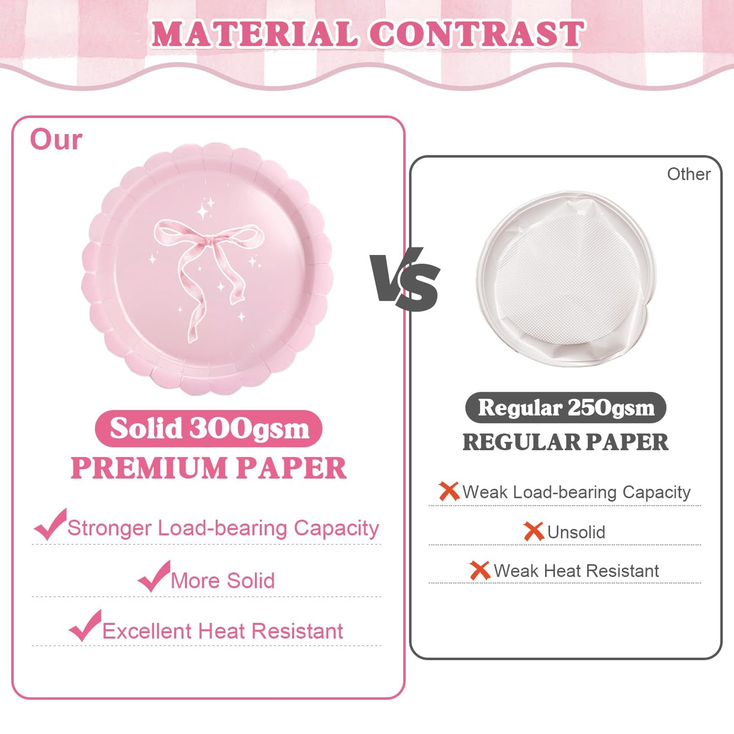 Kinovo Pink Bow Party Tableware Set — 300 Pcs for 50 Guests