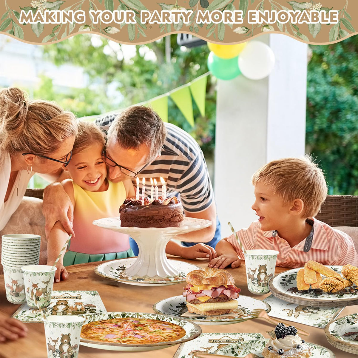 Kinovo 300Pcs Woodland Baby Shower Party Supplies – Serves 50 Guests
