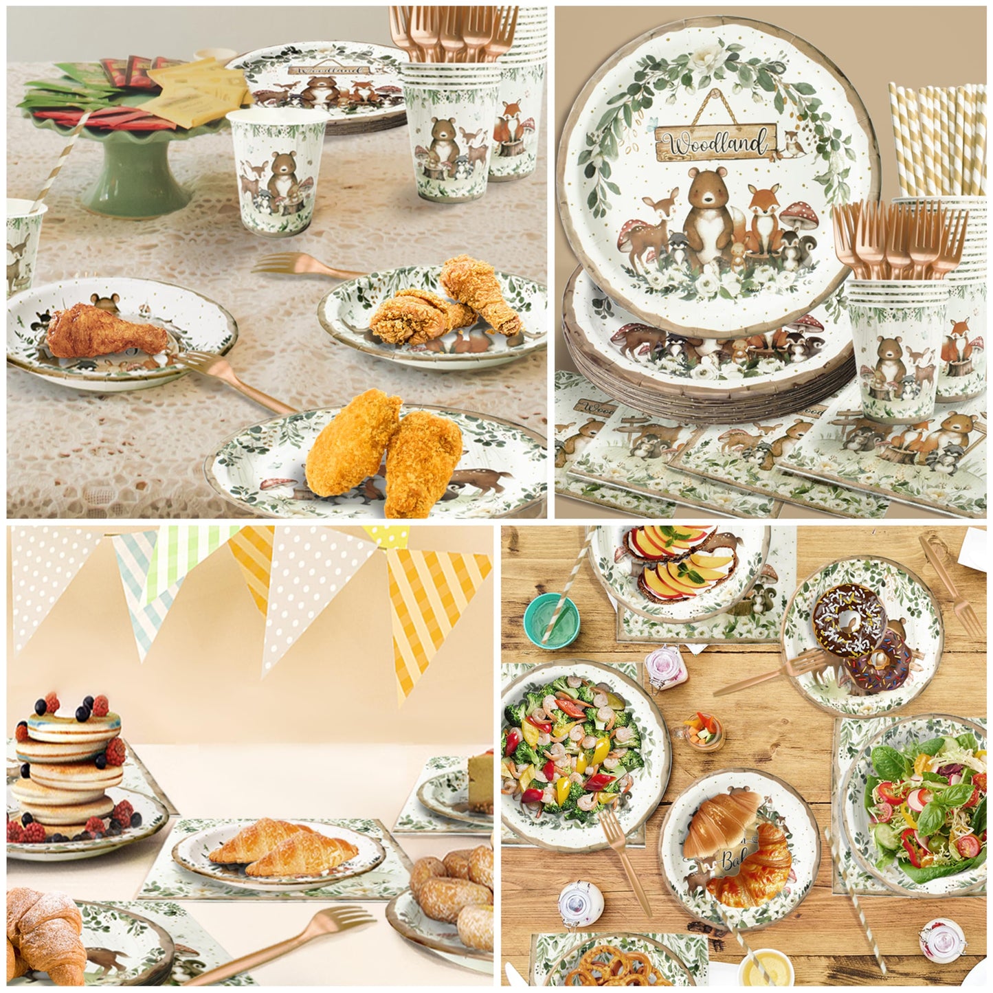 Kinovo 300Pcs Woodland Baby Shower Party Supplies – Serves 50 Guests