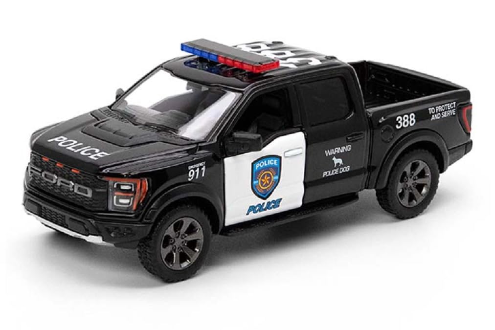 KiNSMART 2022 Ford F-150 Raptor 5in Die Cast Model Truck – Rescue Police Edition (1:46 Scale)