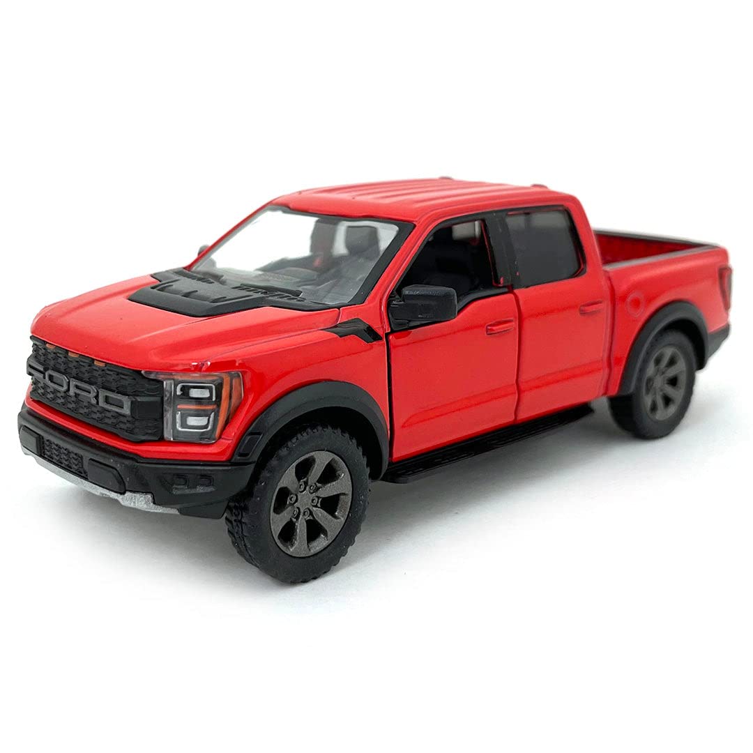 KiNSMART Set of 4 2022 Ford F-150 Raptor 5-inch Die-Cast Model Trucks – 1:46 Scale (Black, White, Red, Blue)