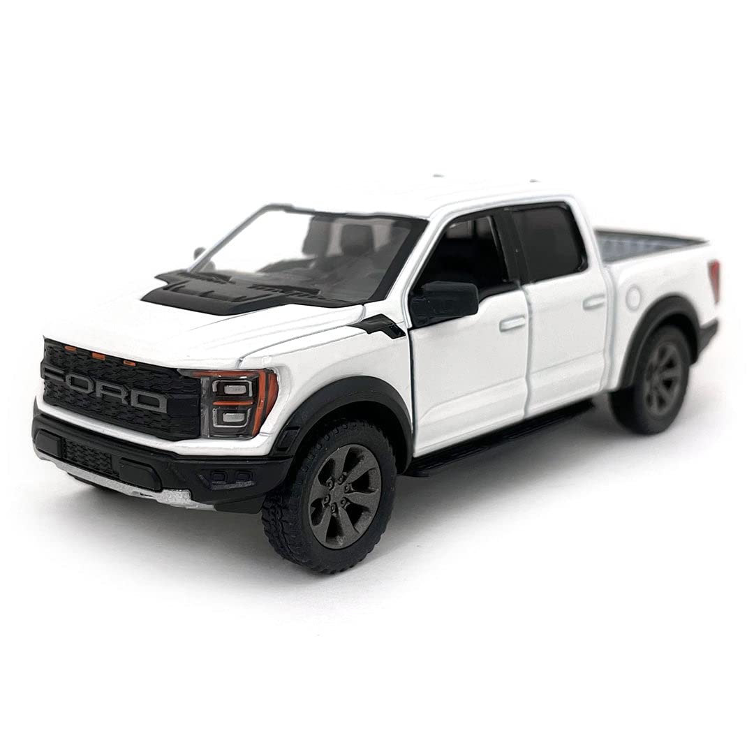 KiNSMART Set of 4 2022 Ford F-150 Raptor 5-inch Die-Cast Model Trucks – 1:46 Scale (Black, White, Red, Blue)