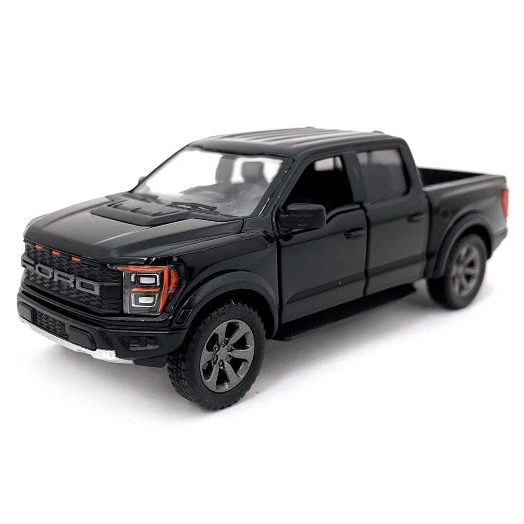 KiNSMART Set of 4 2022 Ford F-150 Raptor 5-inch Die-Cast Model Trucks – 1:46 Scale (Black, White, Red, Blue)