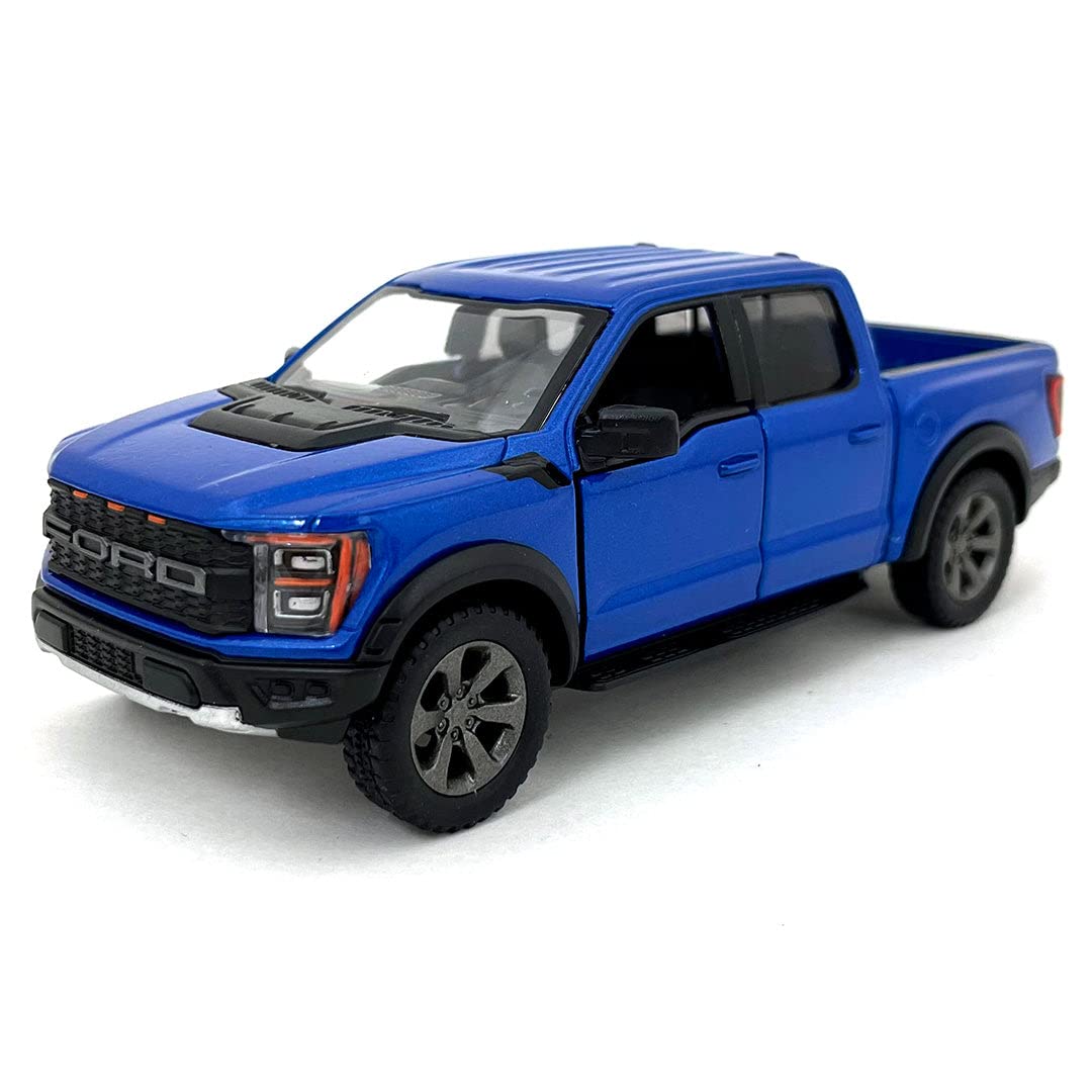 KiNSMART Set of 4 2022 Ford F-150 Raptor 5-inch Die-Cast Model Trucks – 1:46 Scale (Black, White, Red, Blue)