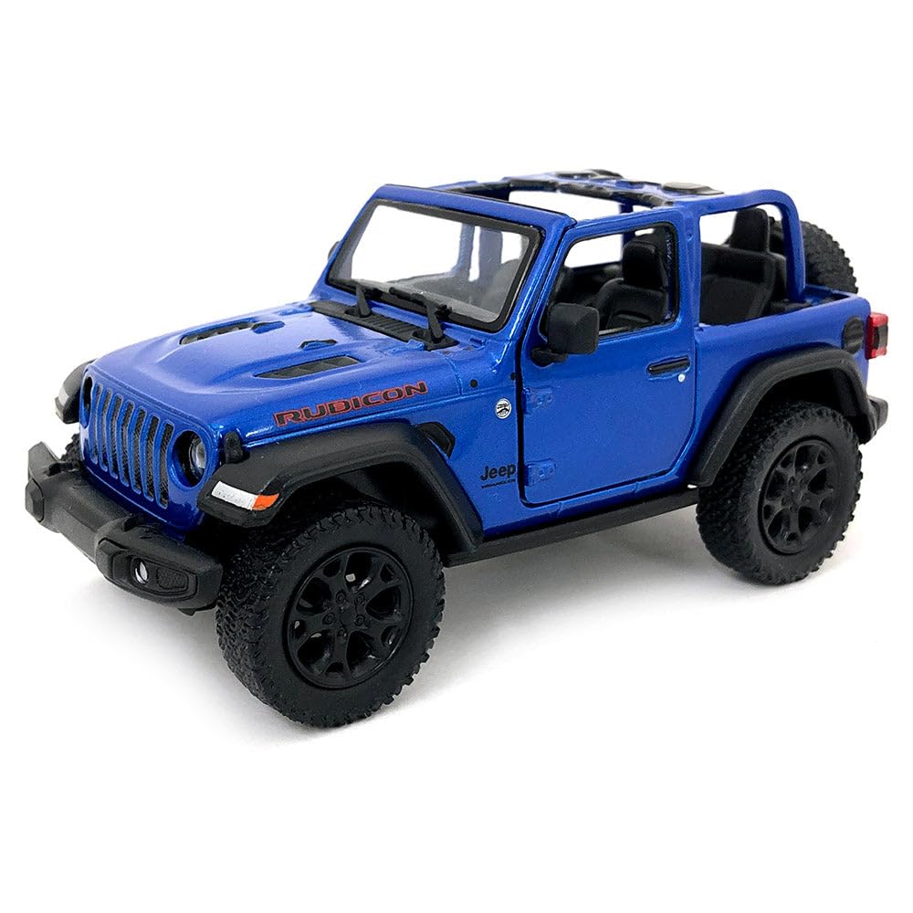 KiNSMART Jeep Wrangler Rubicon 1:34 Die-Cast Model – 5-Inch Blue Open Top