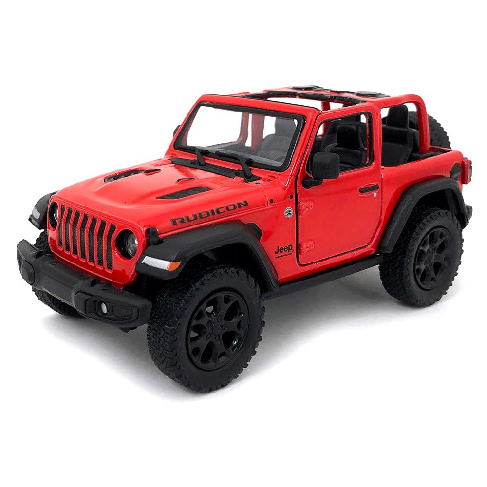 KiNSMART Jeep Wrangler Rubicon Die-Cast Model | 1:34 Scale, 5-Inch, Red Open-Top