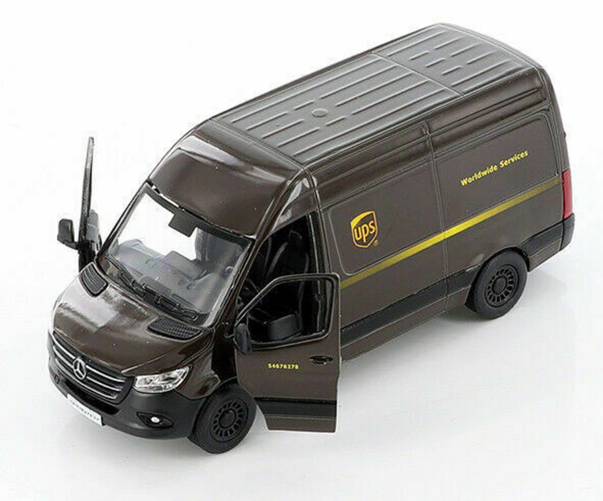 KiNSMART Mercedes-Benz Sprinter UPS Edition 1:48 O-Scale Die-Cast Model Van with Pull-Back Action