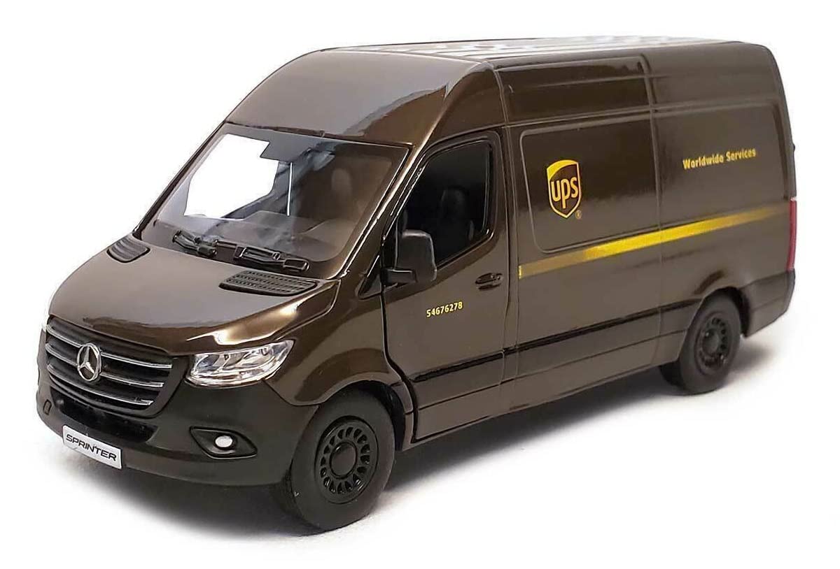 KiNSMART Mercedes-Benz Sprinter UPS Edition 1:48 O-Scale Die-Cast Model Van with Pull-Back Action