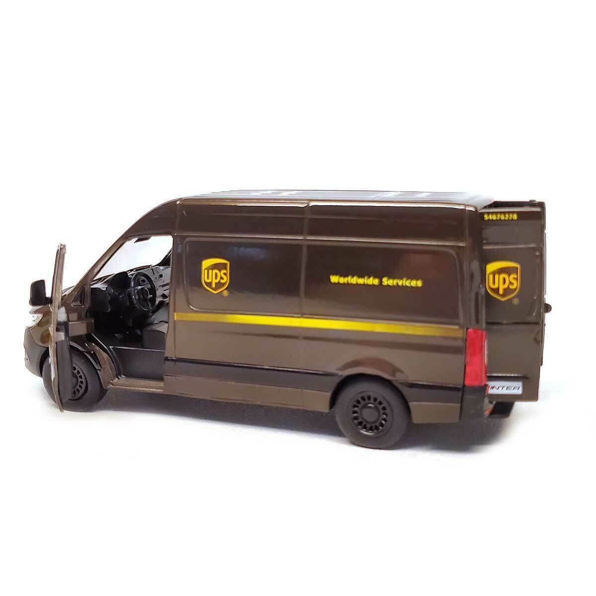 KiNSMART Mercedes-Benz Sprinter UPS Edition 1:48 O-Scale Die-Cast Model Van with Pull-Back Action
