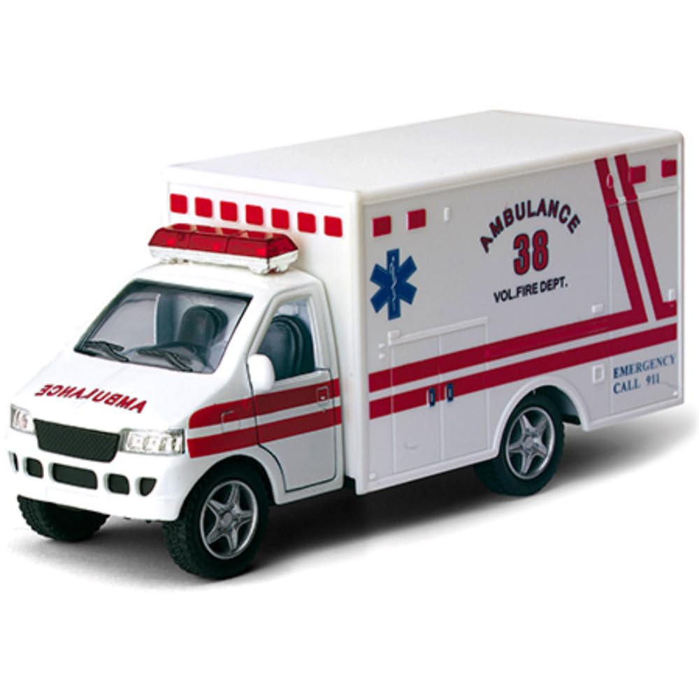 KiNSMART Rescue Team Ambulance 5-Inch Die-Cast Metal with Pull-Back Action