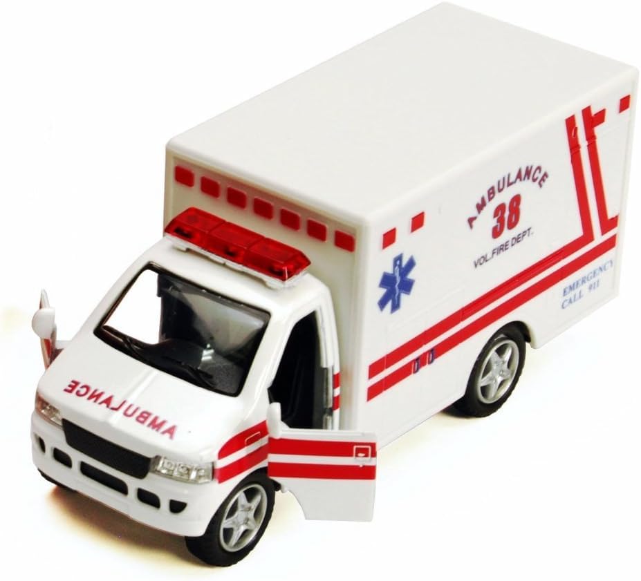 KiNSMART Rescue Team Ambulance 5-Inch Die-Cast Metal with Pull-Back Action