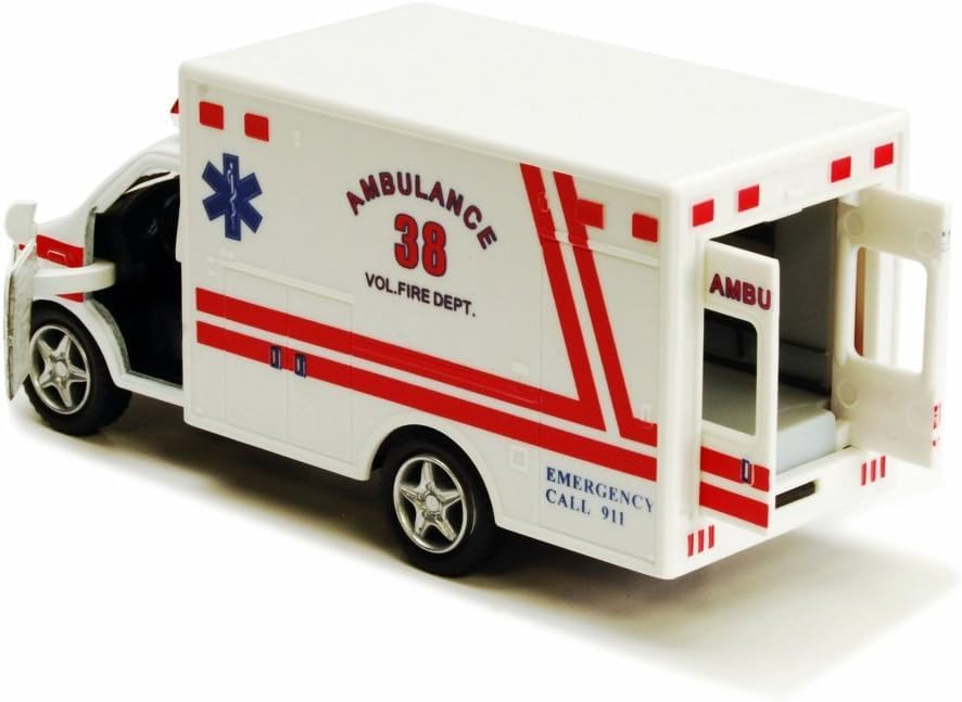 KiNSMART Rescue Team Ambulance 5-Inch Die-Cast Metal with Pull-Back Action