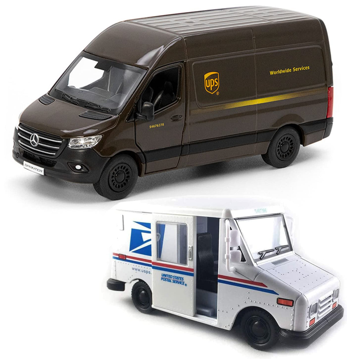 KiNSMART UPS Sprinter + USPS LLV Die-Cast 5-Inch Dual-Pack – Authentic Collectible Mini Vehicles