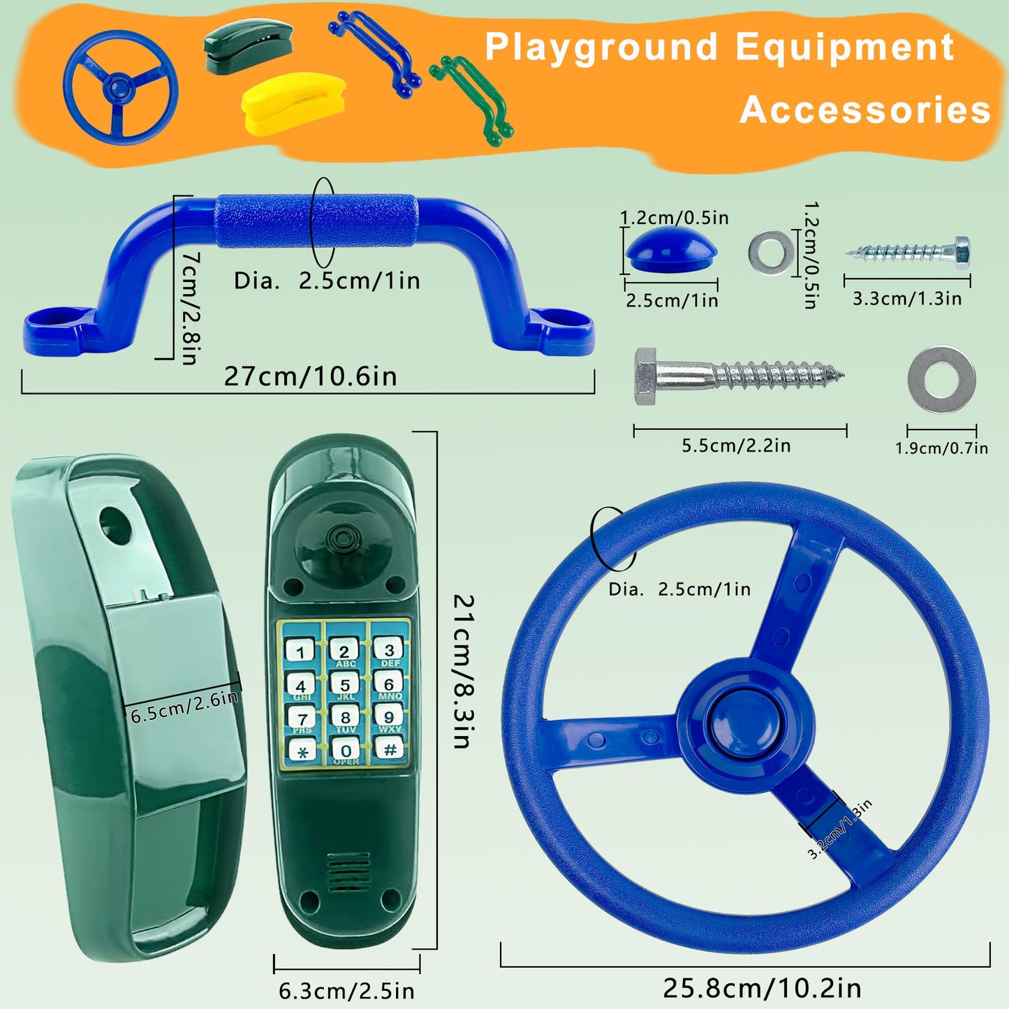 KINSPORY 17-Pack Playground Parts & Accessories for Kids – Rock Climbing Holds, Handles, Play Phones & Steering Wheel