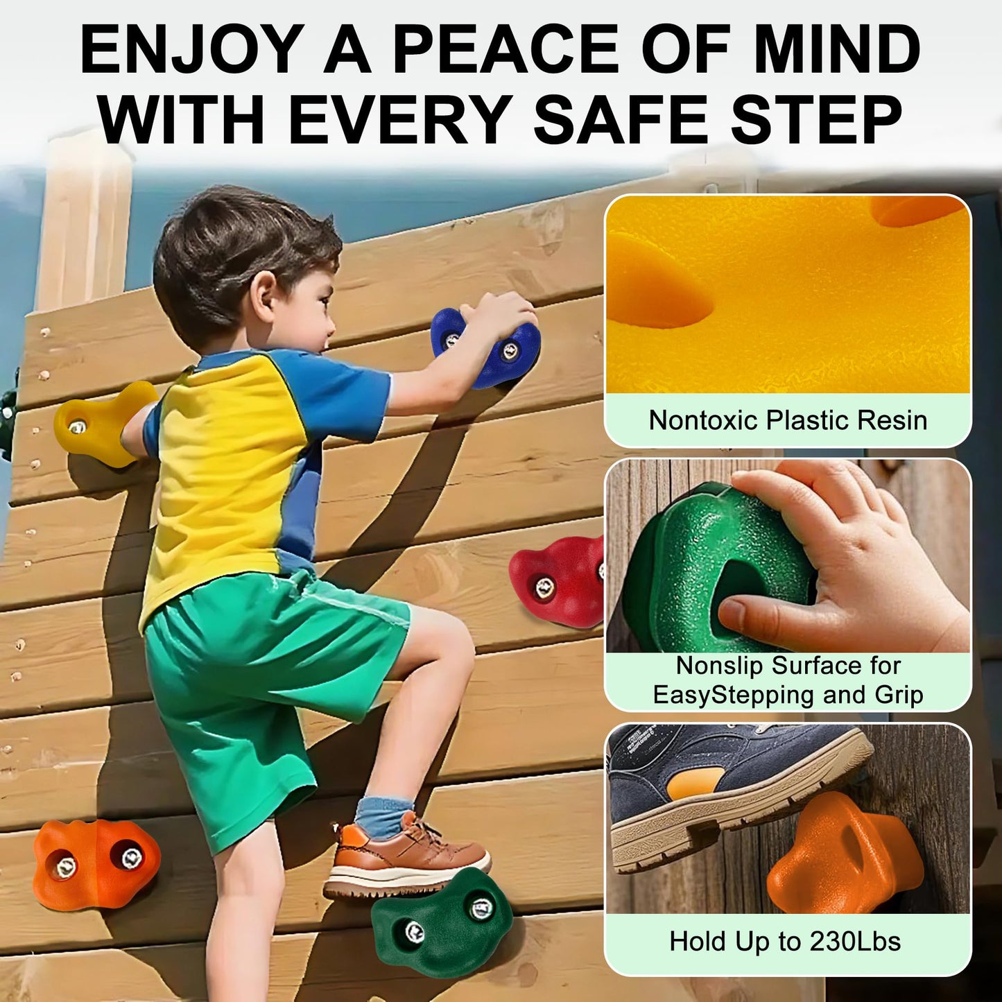 KINSPORY 17-Pack Playground Parts & Accessories for Kids – Rock Climbing Holds, Handles, Play Phones & Steering Wheel