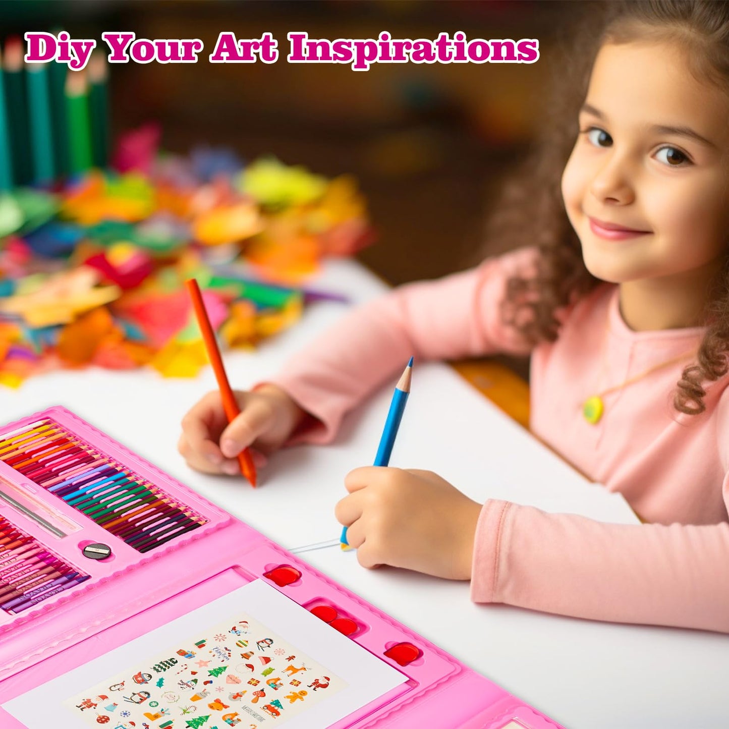 KINSPORY 290-Piece Art Set with Double-Side Easel – Pink Creative Gift for Kids