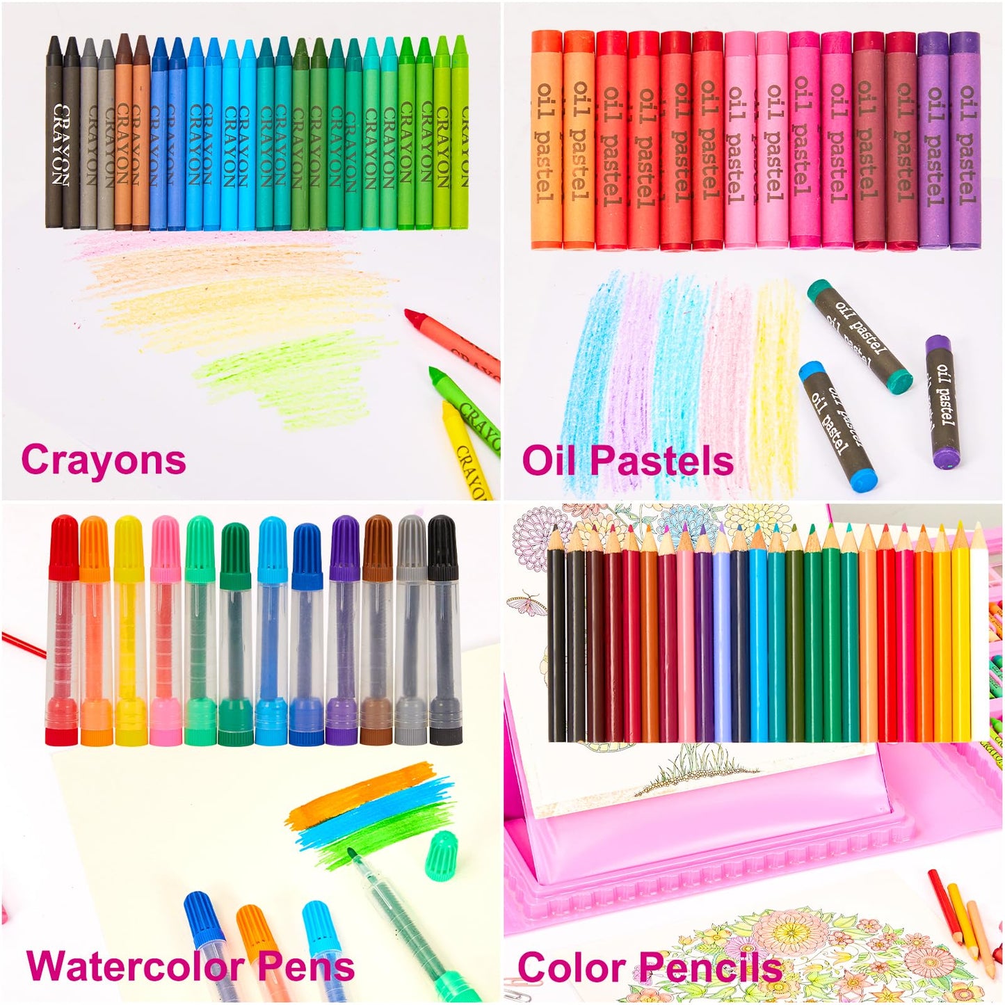 KINSPORY 290-Piece Art Set with Double-Side Easel – Pink Creative Gift for Kids