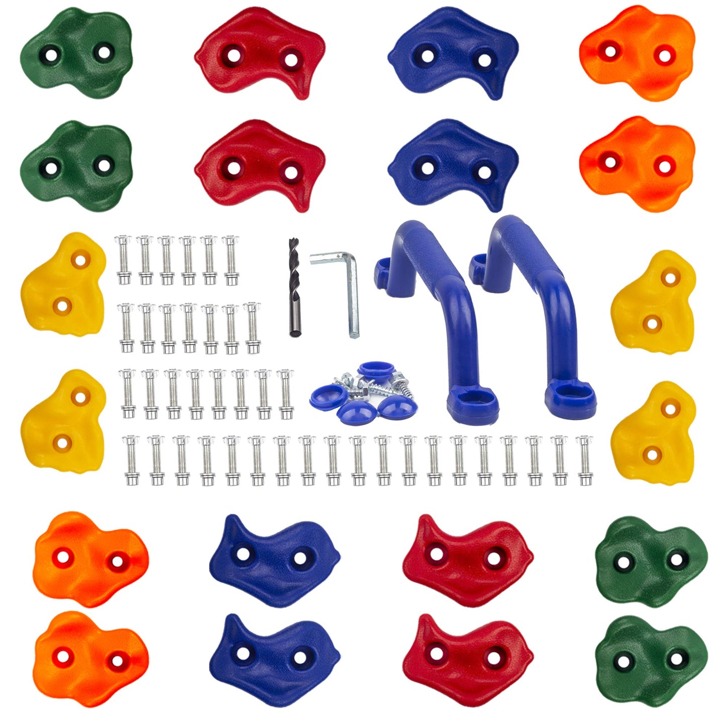 KINSPORY 20pc Rock Wall Climbing Holds Set – Pig Nose Shapes with Two Blue Handles for Indoor/Outdoor Play