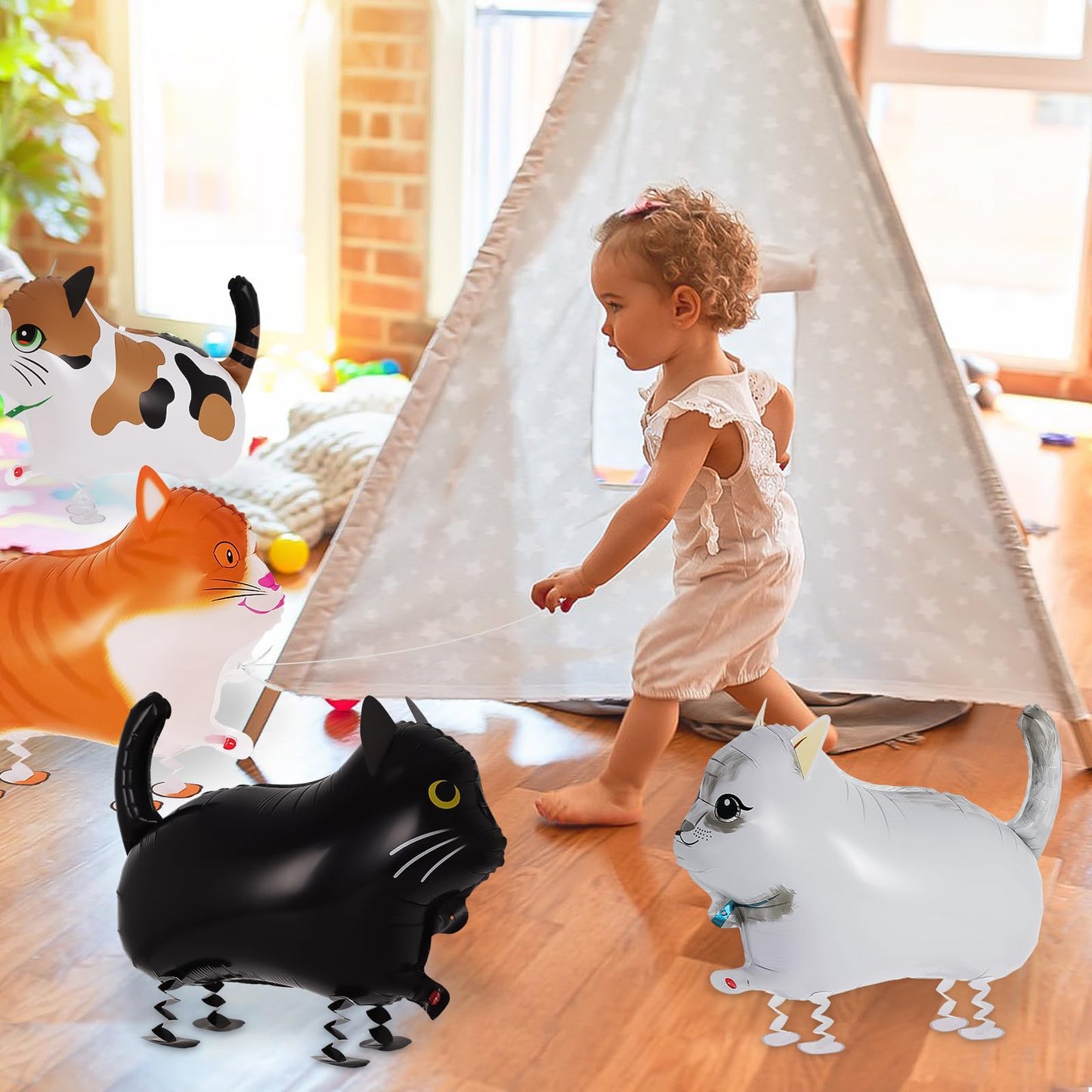 KINYFY 8 Pcs Walking Cat Balloons – Farm Theme Party Decor, Cat Balloons Mylar