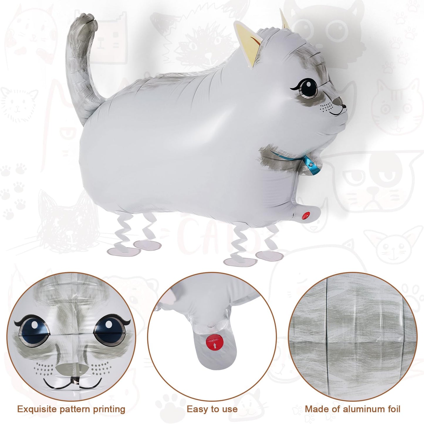 KINYFY 8 Pcs Walking Cat Balloons – Farm Theme Party Decor, Cat Balloons Mylar