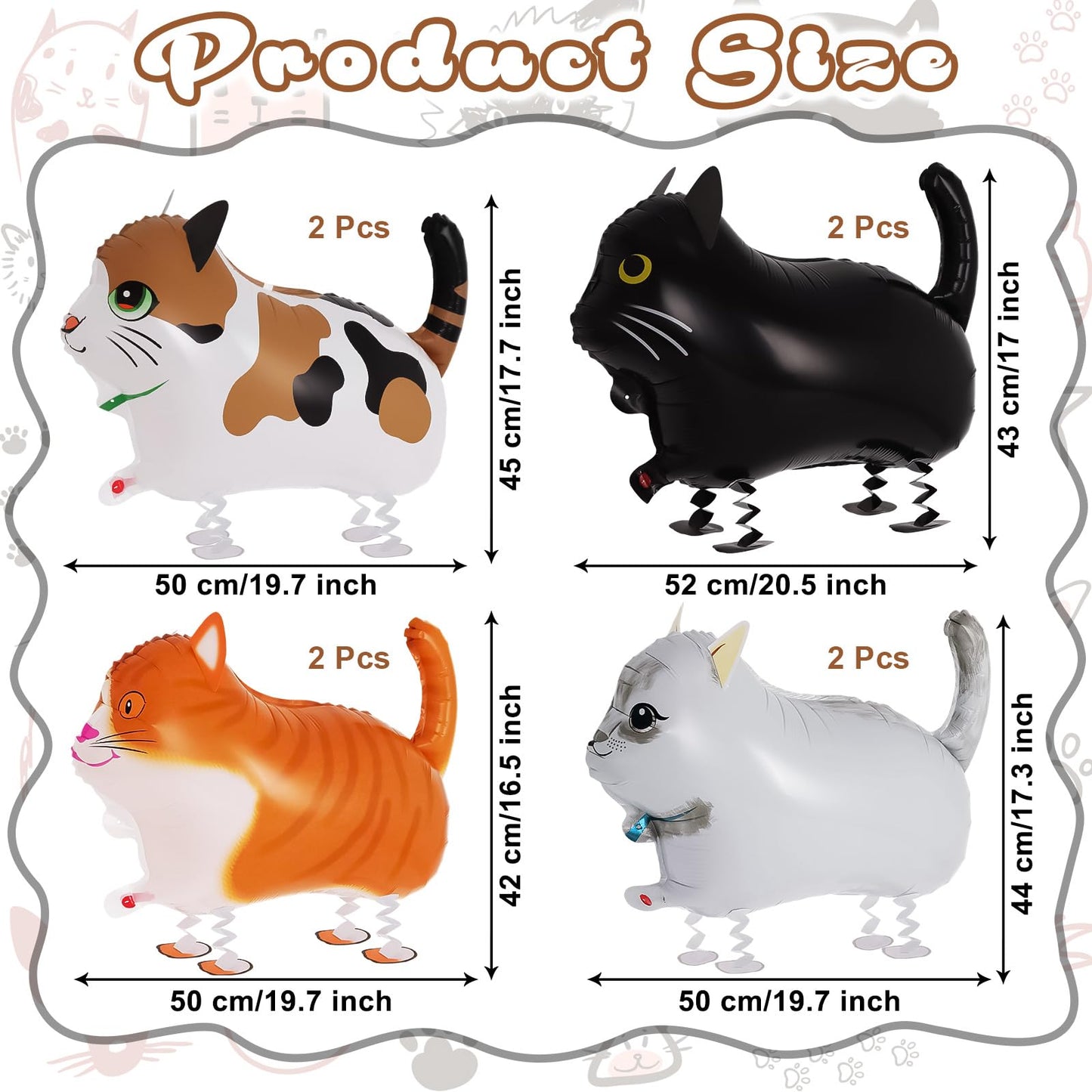 KINYFY 8 Pcs Walking Cat Balloons – Farm Theme Party Decor, Cat Balloons Mylar
