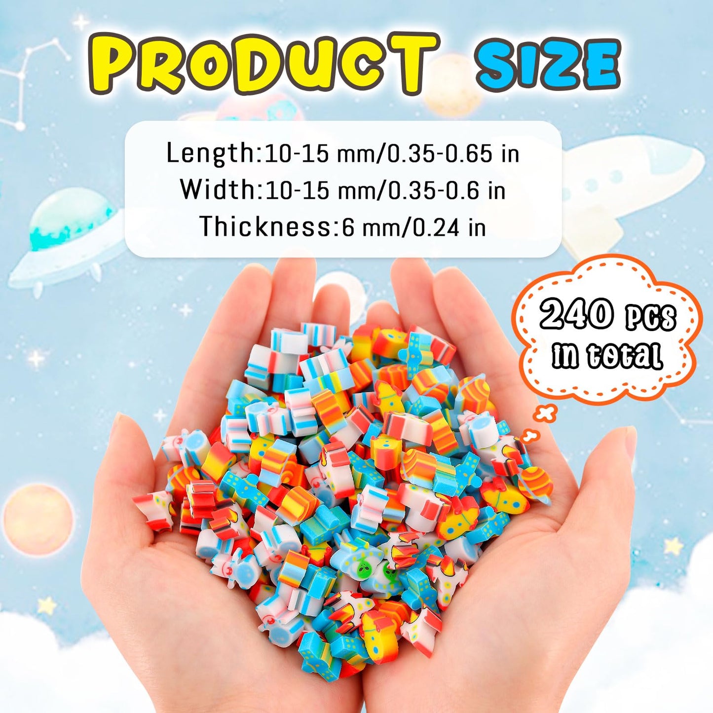 KINYFY 240 Pcs Space Erasers — Mini Astronaut, Rocket, UFO Pencil Erasers for Kids, Party Favors & Classroom Rewards