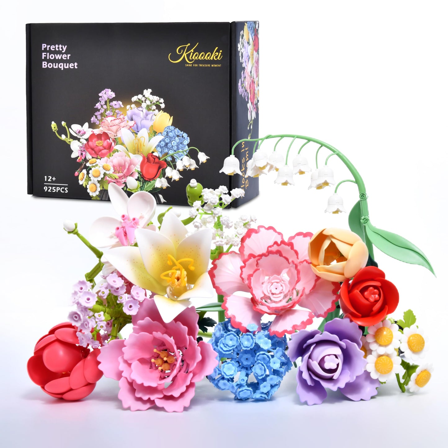 kioooki Flowers Bouquet Building Set for Adults – 13 Buildable Blooms, 925 Pieces (Vase Not Included)