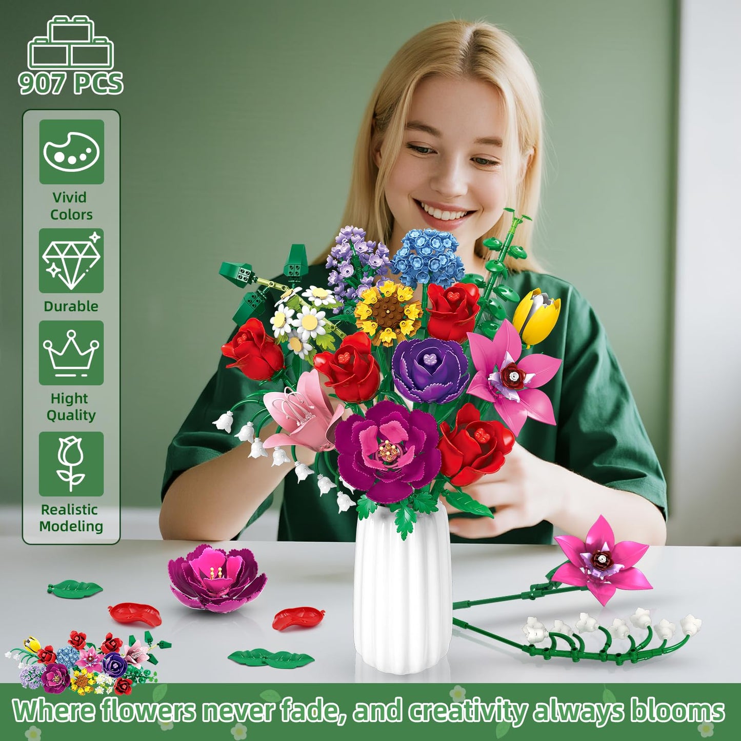Kiothdre Flower Bouquet Set for Adults - Buildable Artificial Floral Collection