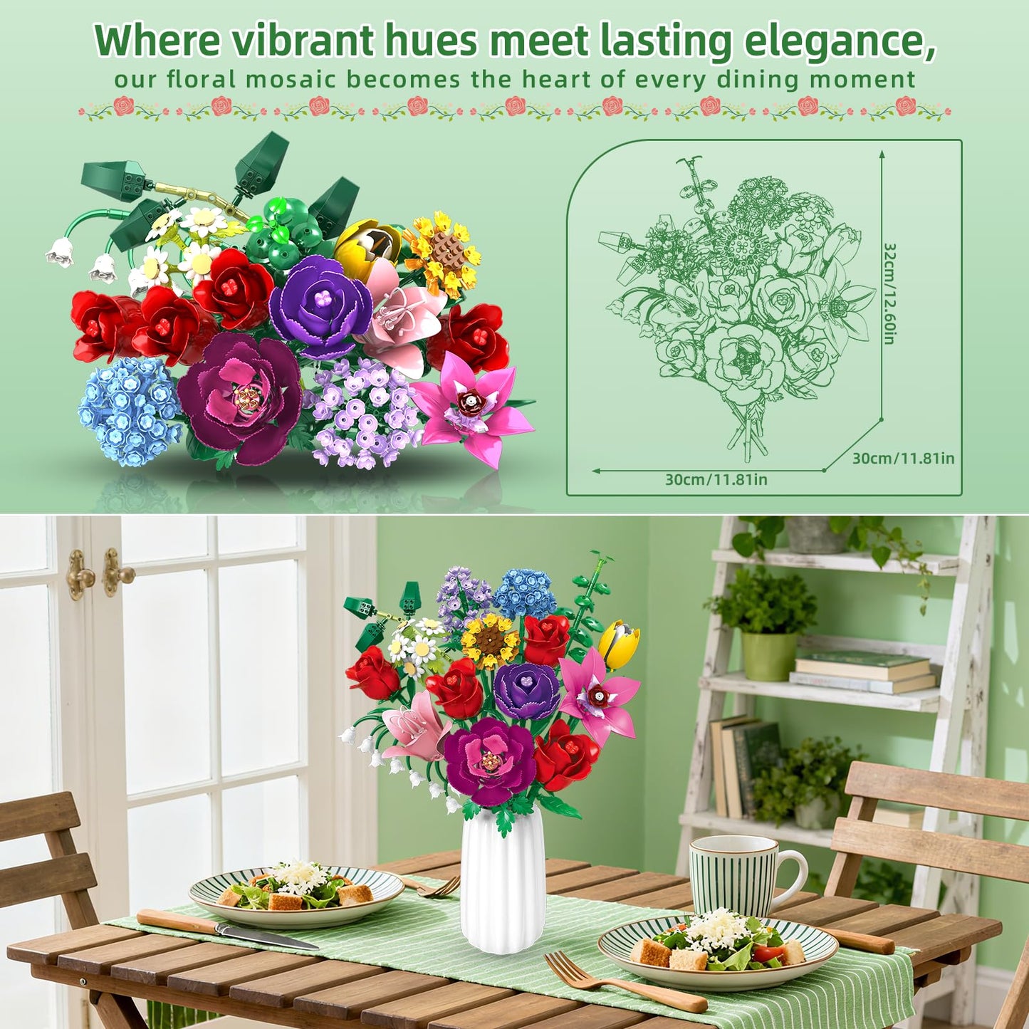 Kiothdre Flower Bouquet Set for Adults - Buildable Artificial Floral Collection