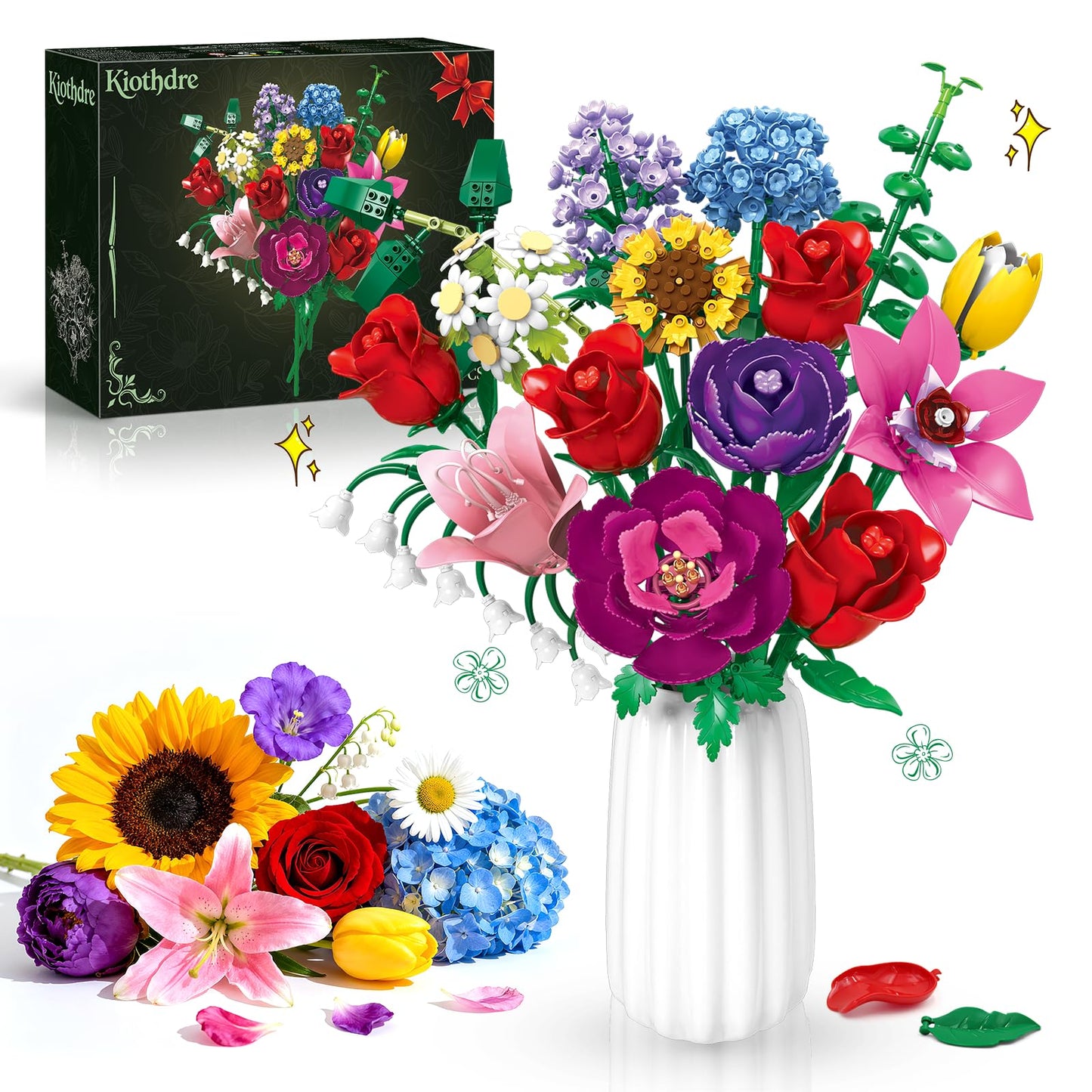 Kiothdre Flower Bouquet Set for Adults - Buildable Artificial Floral Collection