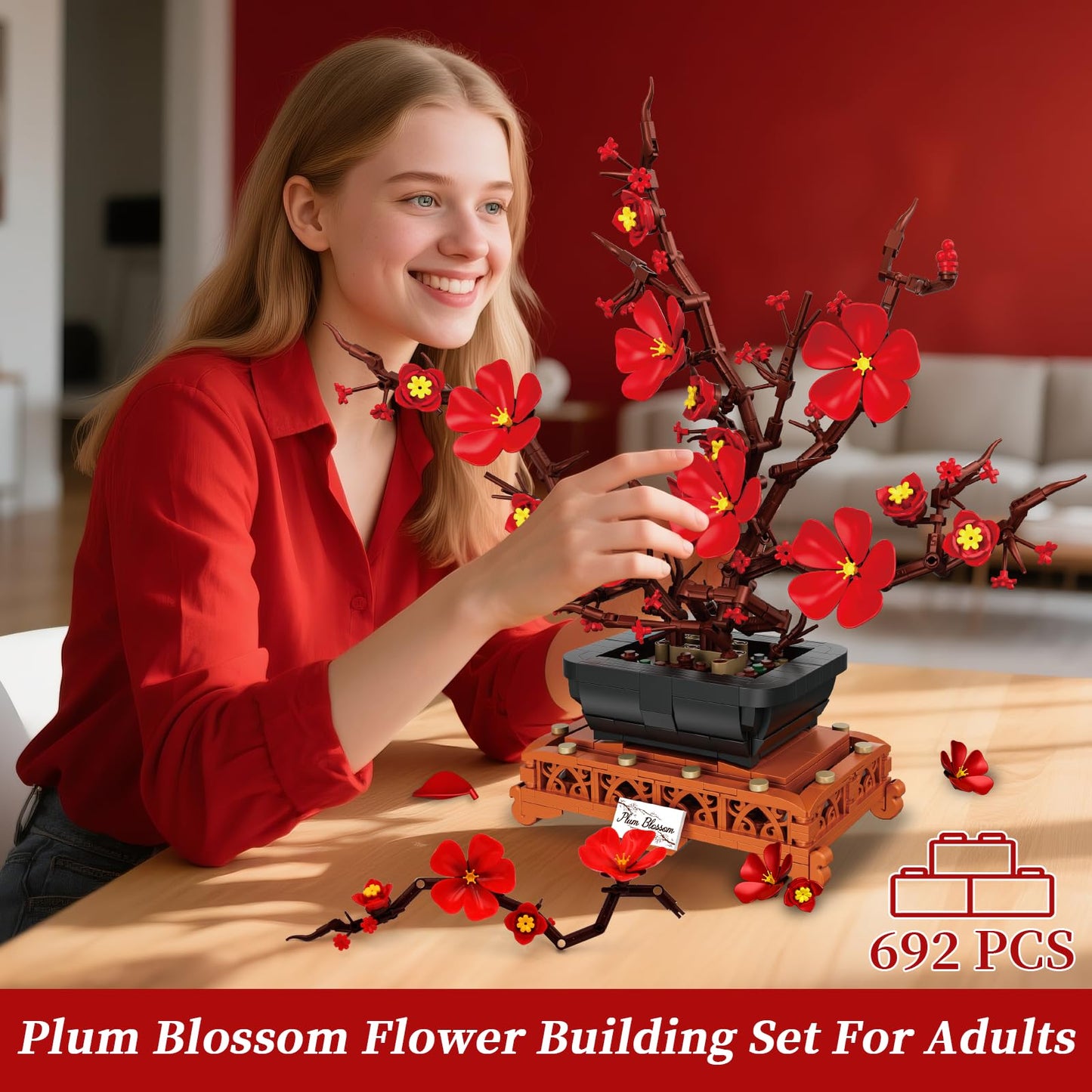 Kiothdre Plum Blossom Building Sets for Adults & Women – 692PCS Floral Bouquet Kit