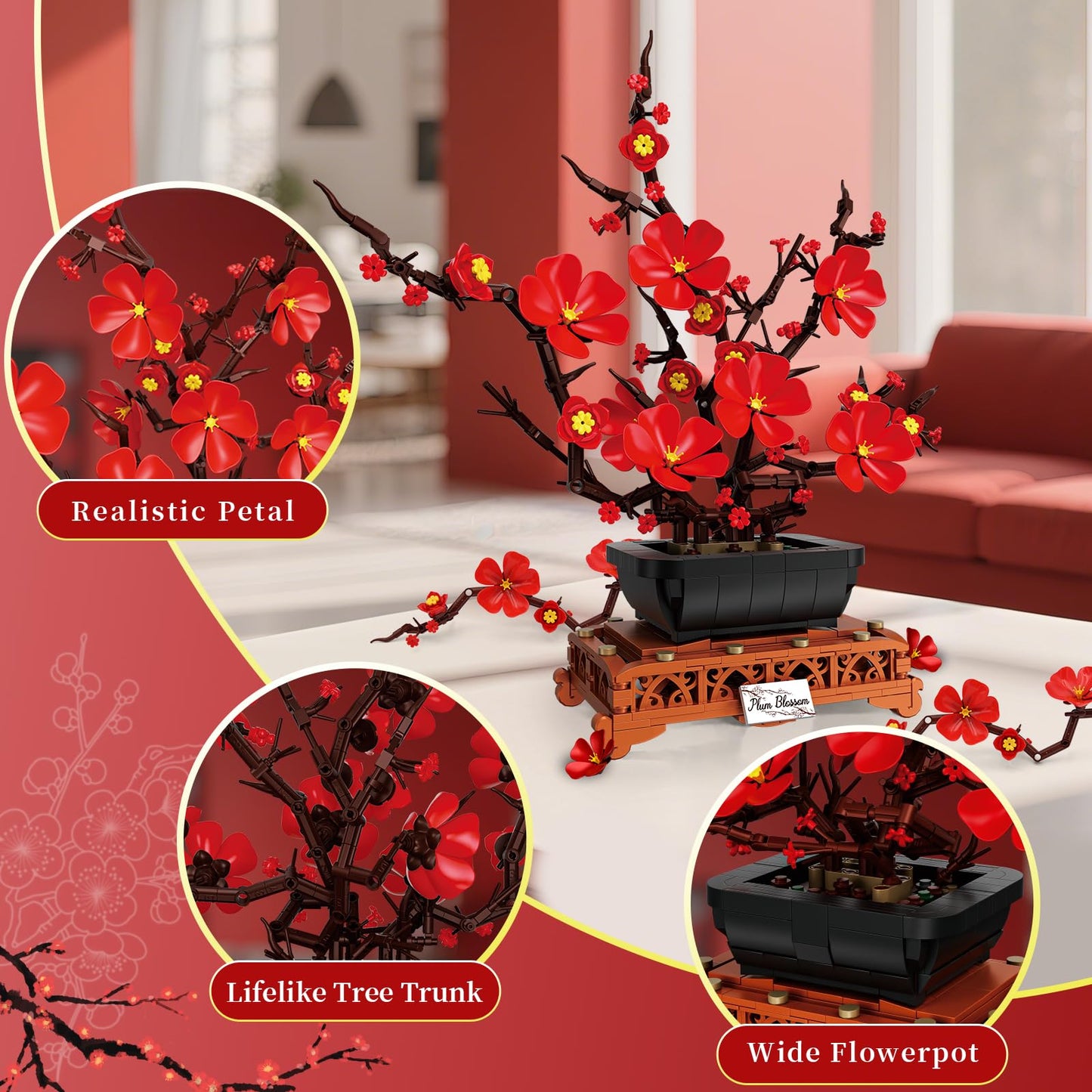Kiothdre Plum Blossom Building Sets for Adults & Women – 692PCS Floral Bouquet Kit