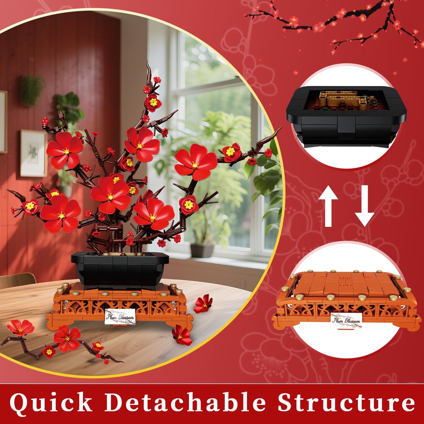 Kiothdre Plum Blossom Building Sets for Adults & Women – 692PCS Floral Bouquet Kit